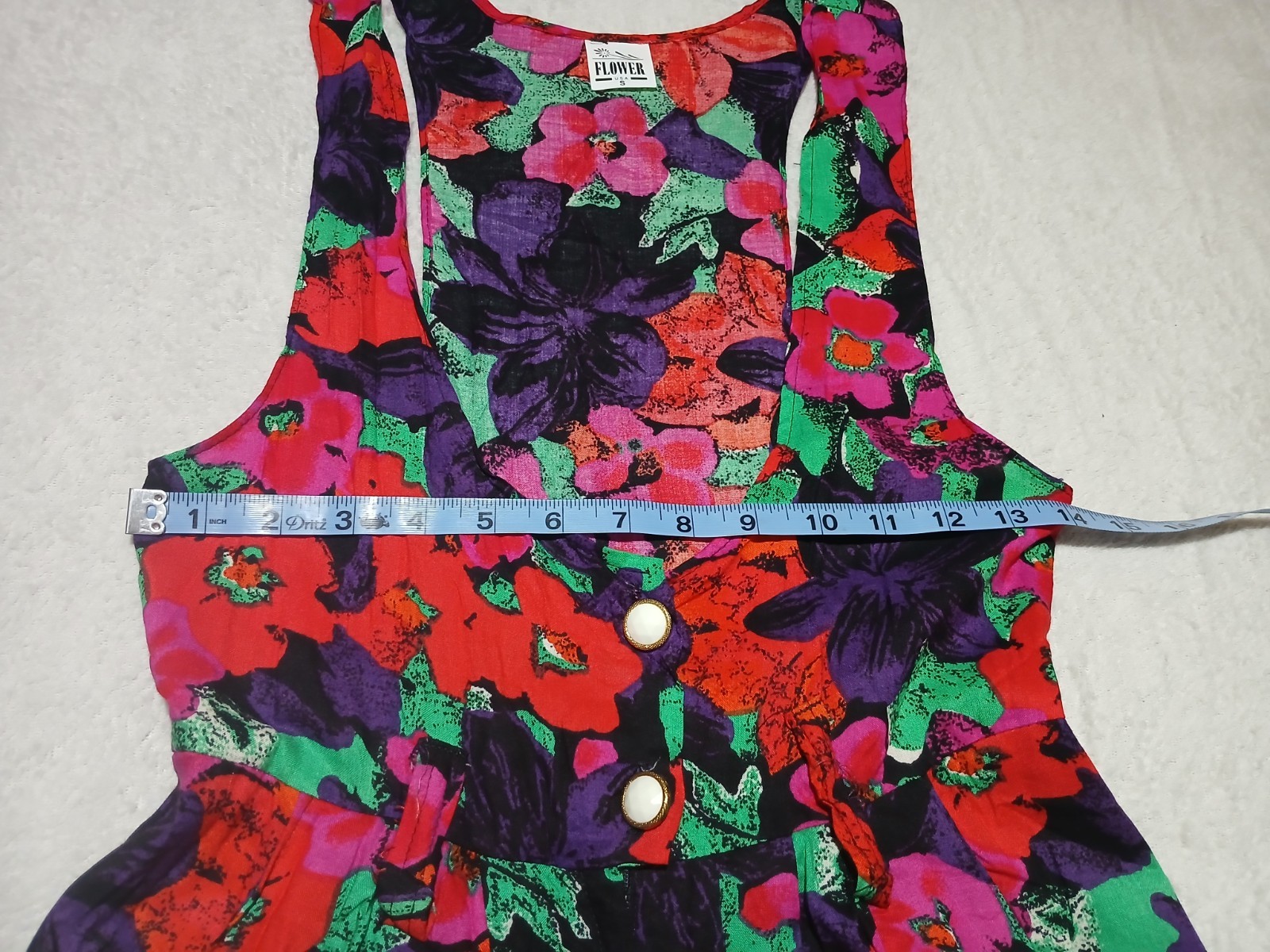 Flower USA Vintage Black Floral 100% Rayon Top & Suspender Shorts Set Women’s S