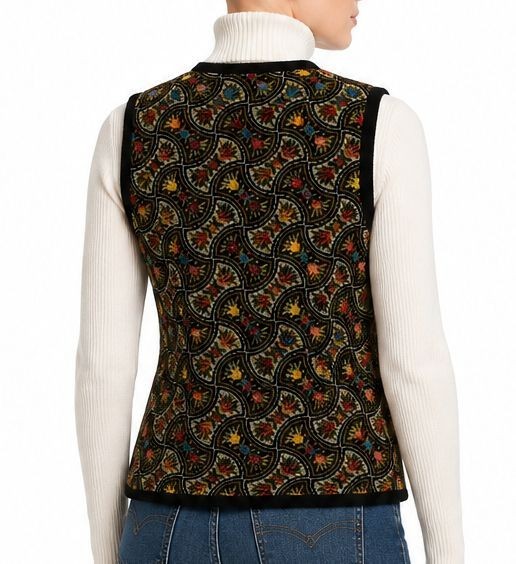 Vintage 70’s Women’s Chenille Tapestry Vest by Happy Legs, Floral, Size M Medium