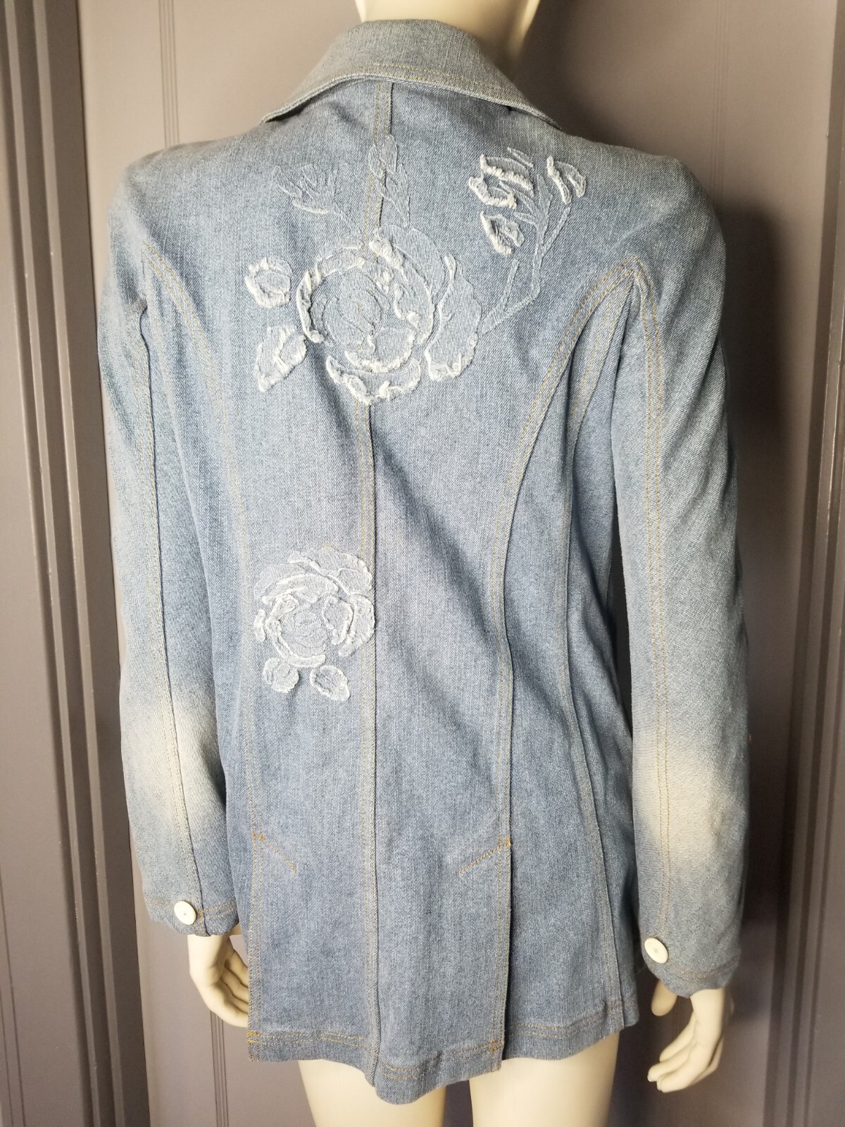 Vintage 2005 John Galliano Dior Floral Denim Jacket Coat Shoulder Pads 38 6