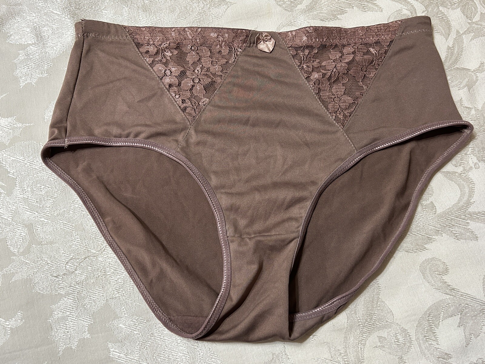 Vtg INTIMATES 3042 Polyester Lace Inserts Hi-Cut Sz 9/2XL Brown Panties #71