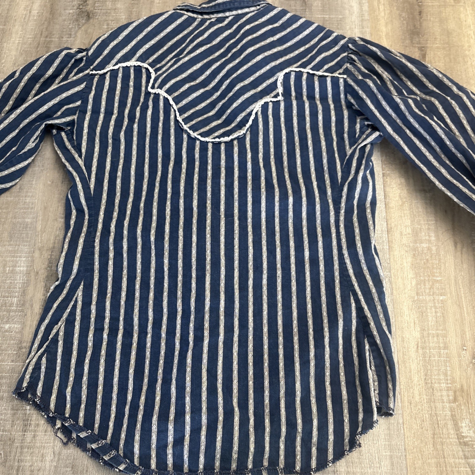 Vtg Miss Rodeo America Prairie Western Blouse Blue Stripe Puff Sleeve Cowgirl