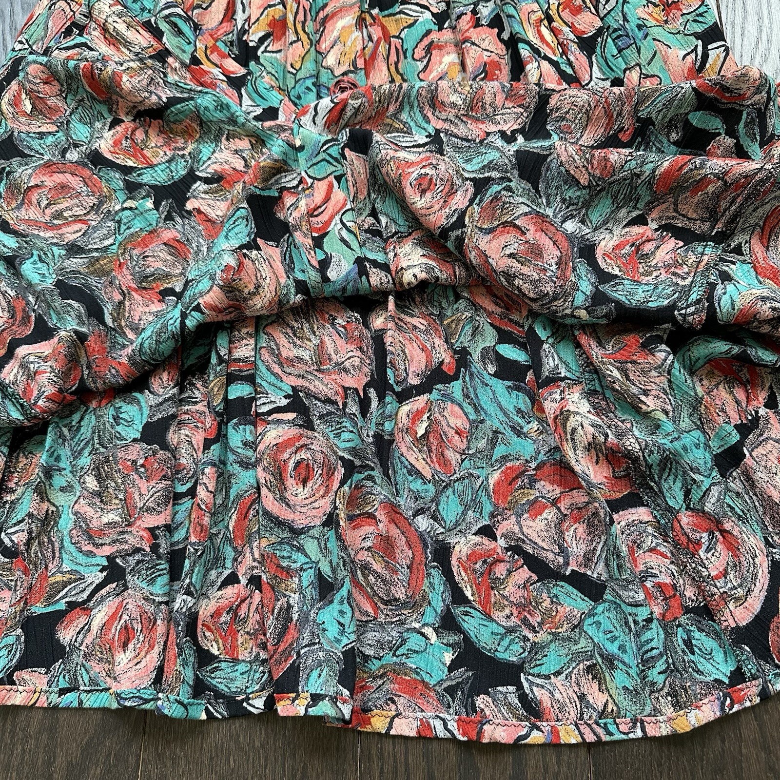 Carole Little Vintage 90s Rose Button Front Midi Skirt Abstract Rose Floral 6