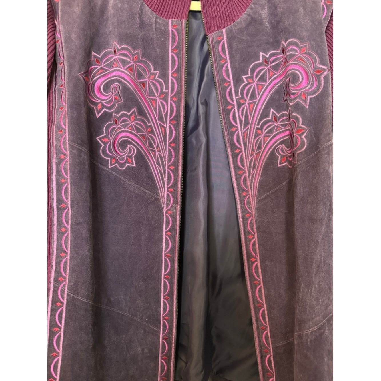 Bob Mackie wearable art suede artsy, vintage zipper front jacket 2X