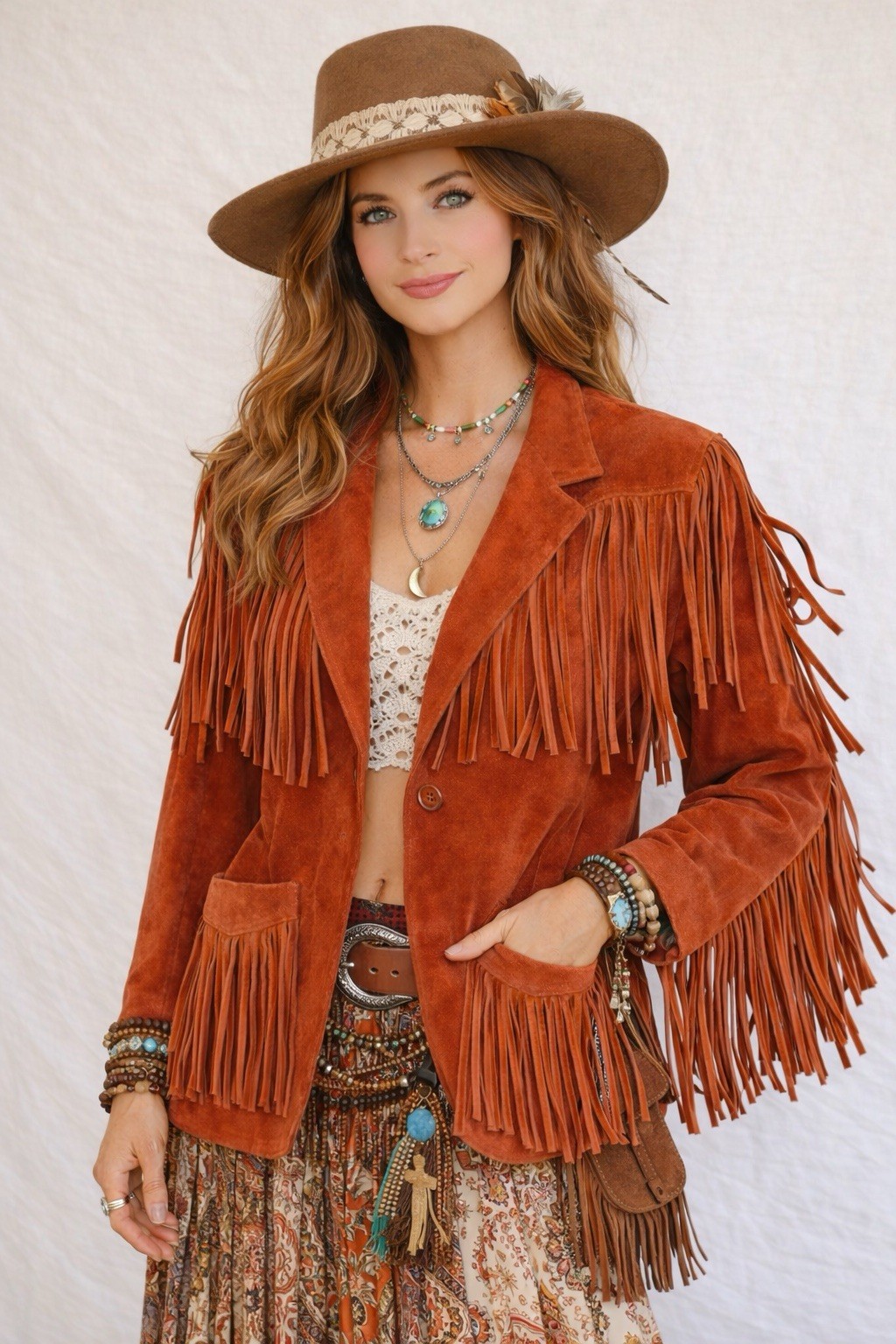 Winlet VTG 60’s Women’s Red Suede Fringe Size L Korea BOHO HIppy Groovy PICS