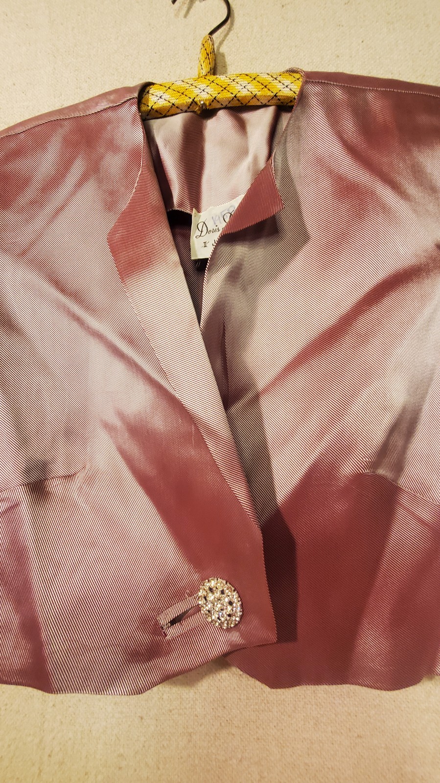 1950 Dress/Bolero Jacket Set Lavender Iridescent Taffeta with Rhinestone Buttons