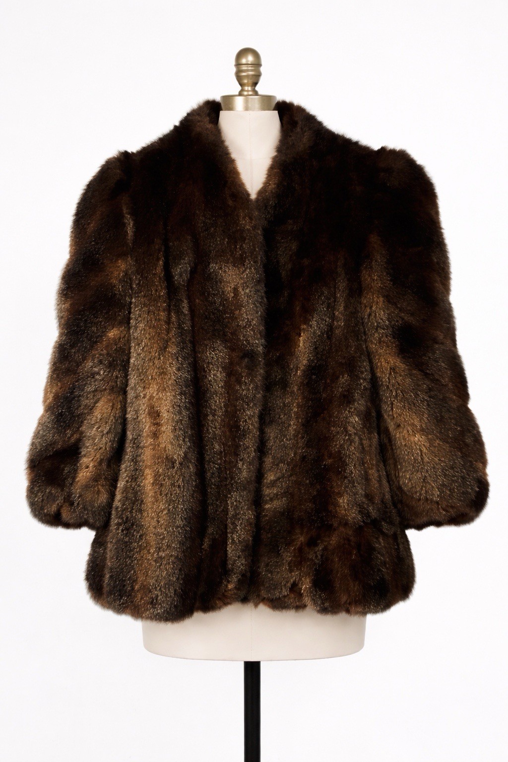Vintage Dark Chocolate Brown Fur Stole Wrap Shawl Jacket W/sleeves Med Large