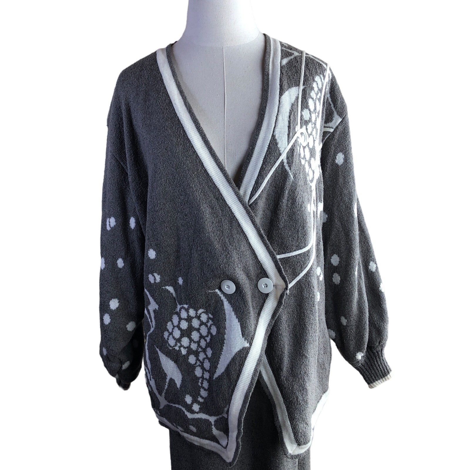 Vintage Austria Skirt Suit Cardigan Womens 8 Gray Cotton Silk Tailored Knit