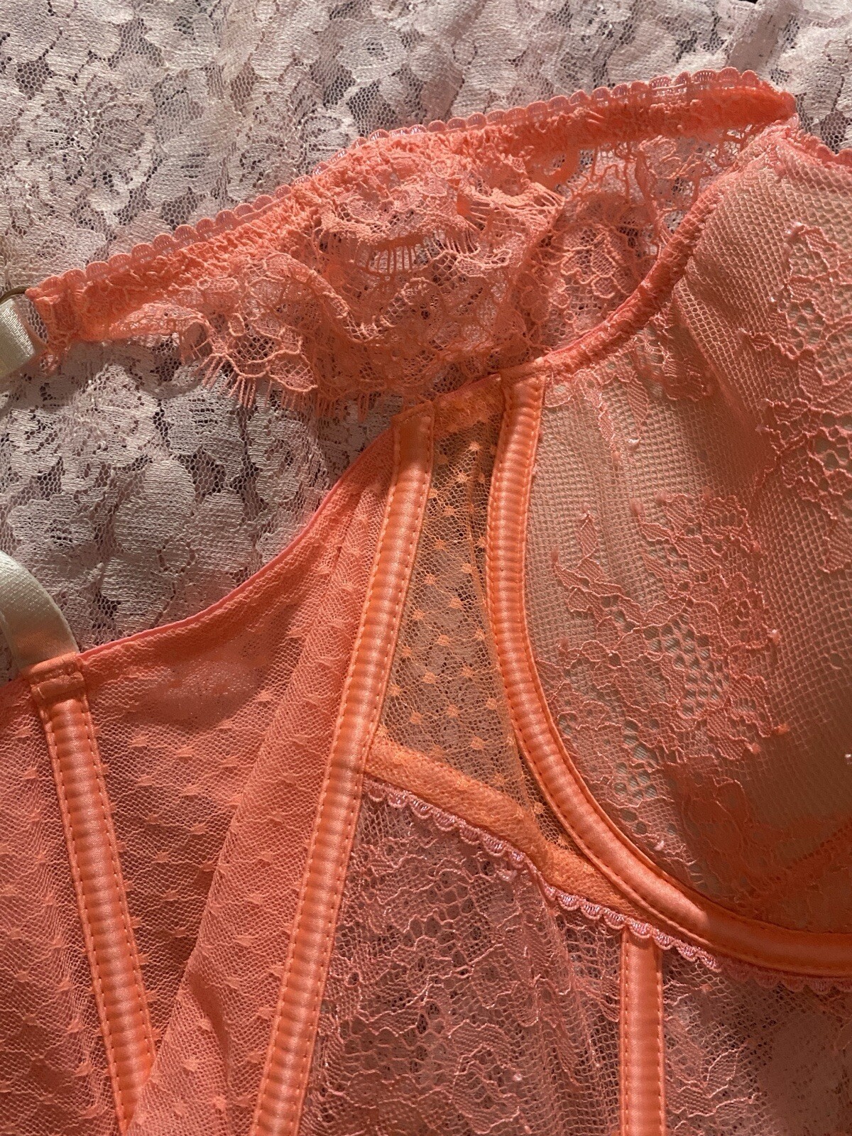VTG DD S/M 36/38 VS Neon Orange Frilly Corset FRILLY Bra CORSET BUSTIER TOP