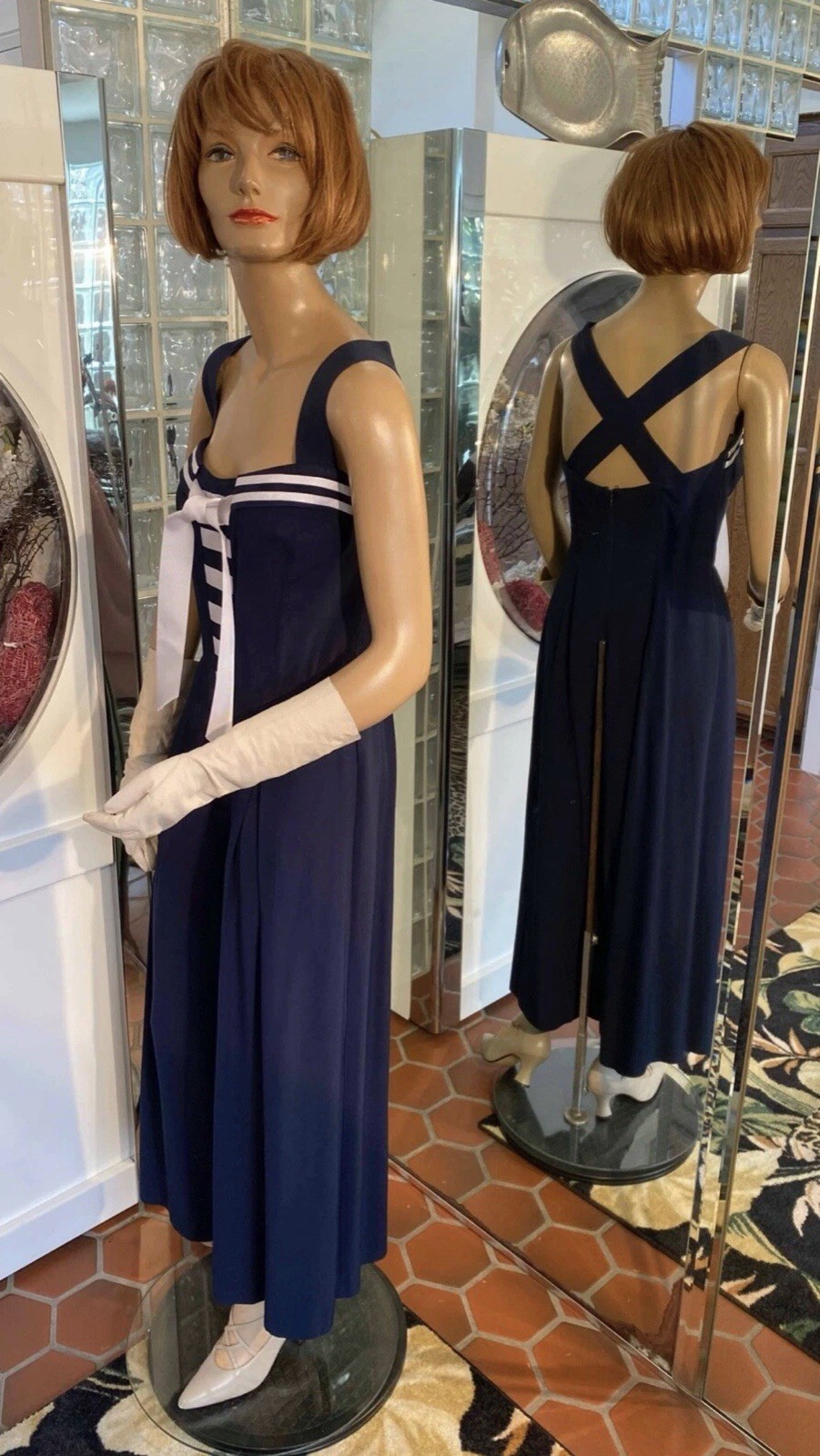 Vintage 40’s Patriotic Joseph Ribkoff Pin up Sailor Jumpsuit Romper Size 8