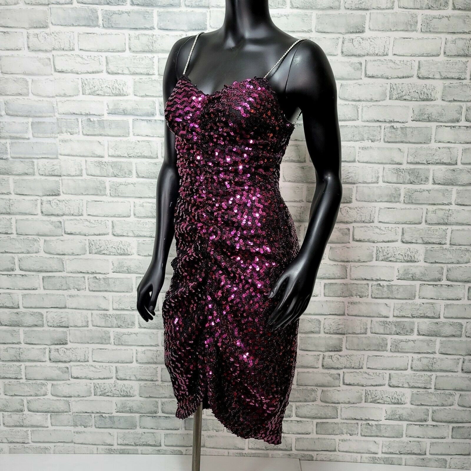 Vintage 90s Climax by David Howard Fuchsia Sequin Cocktail Dress USA Glam 7/8