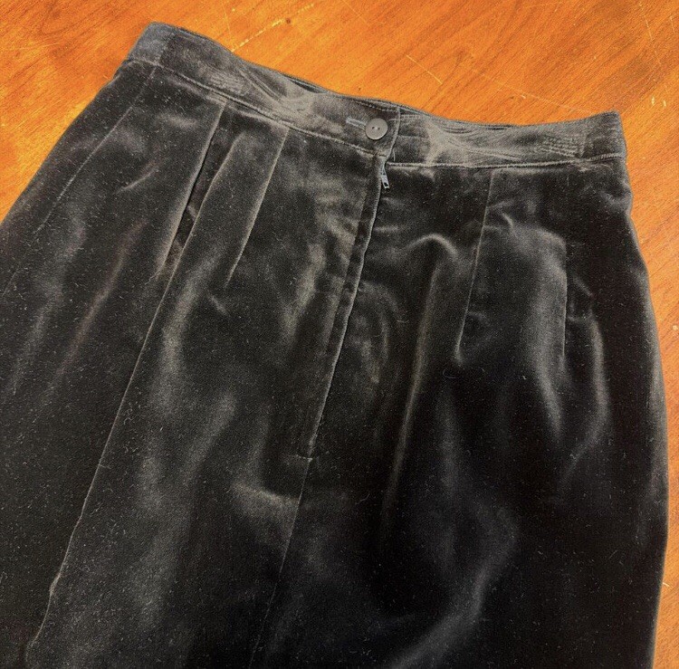 Vintage Guy Laroche Black Velvet Pencil Skirt XXS XS Goth Retro Designer France