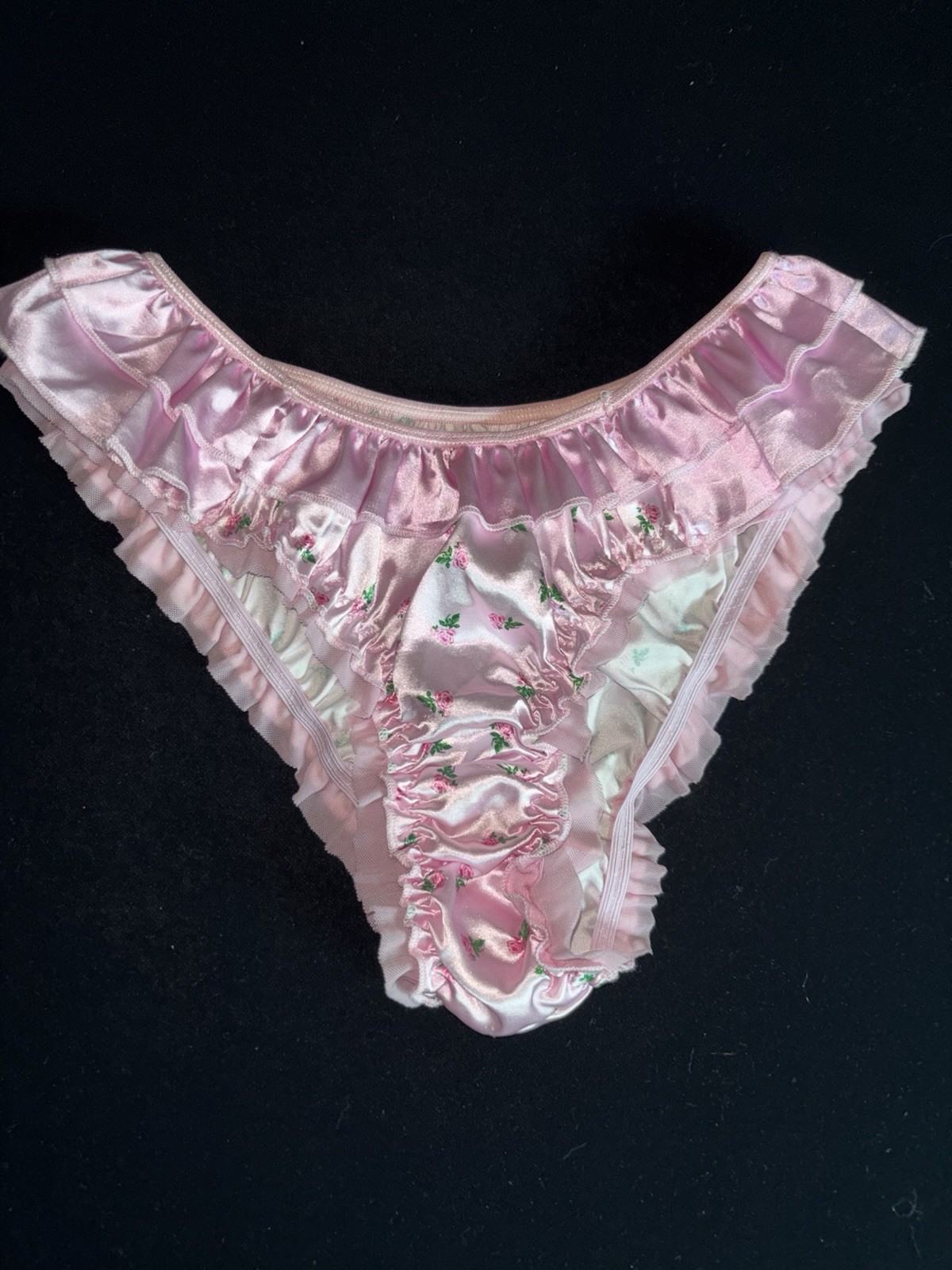 Vintage Pink Satin Ruffle Sissy Panties Size M