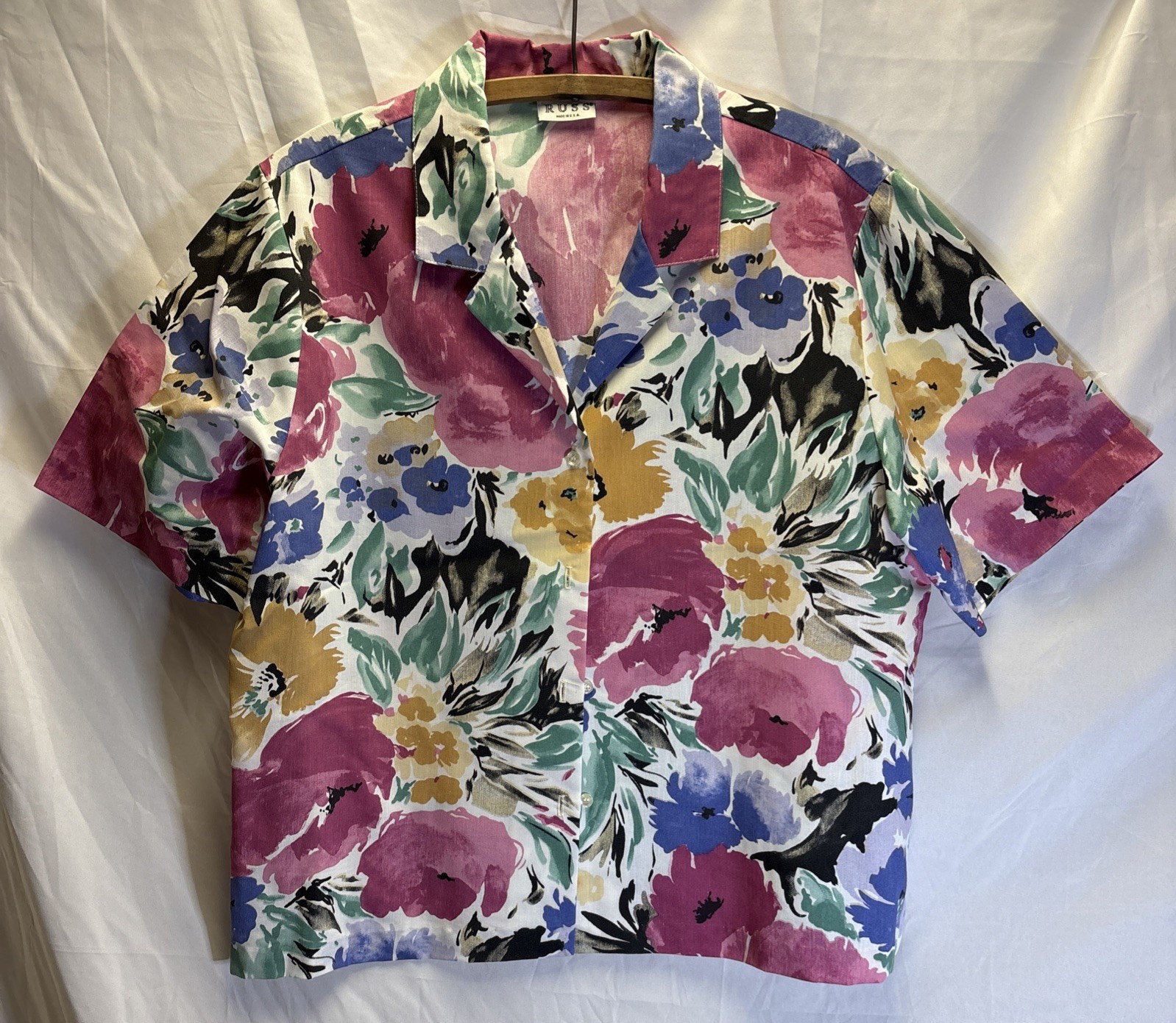 Vintage Russ Women’s Floral Top Shirt Union Made In USA 1980s 80s Blouse Read