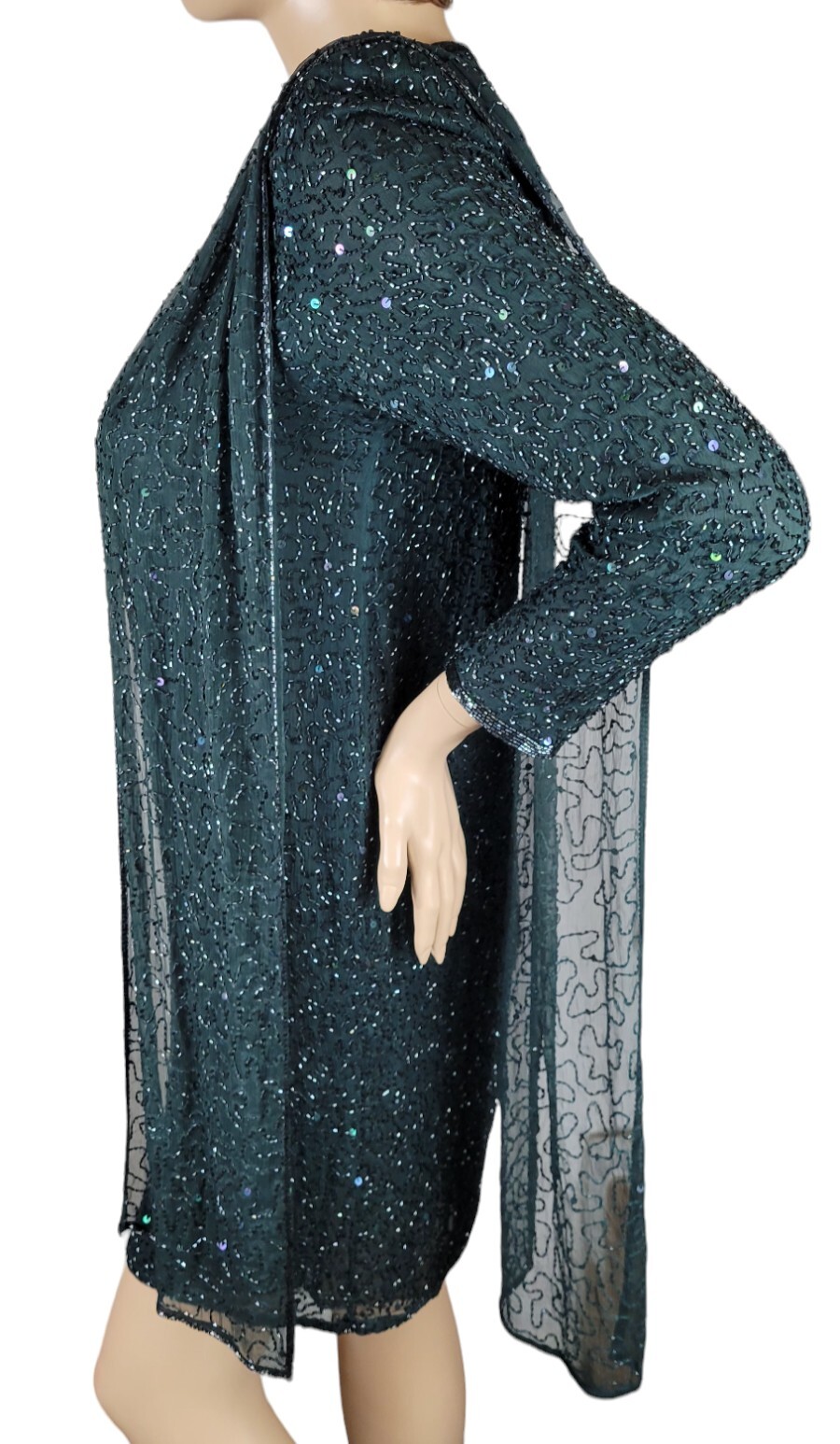 Vintage Judith Ann Creations Hunter Green Beaded Sequin Cocktail Evening Dress L