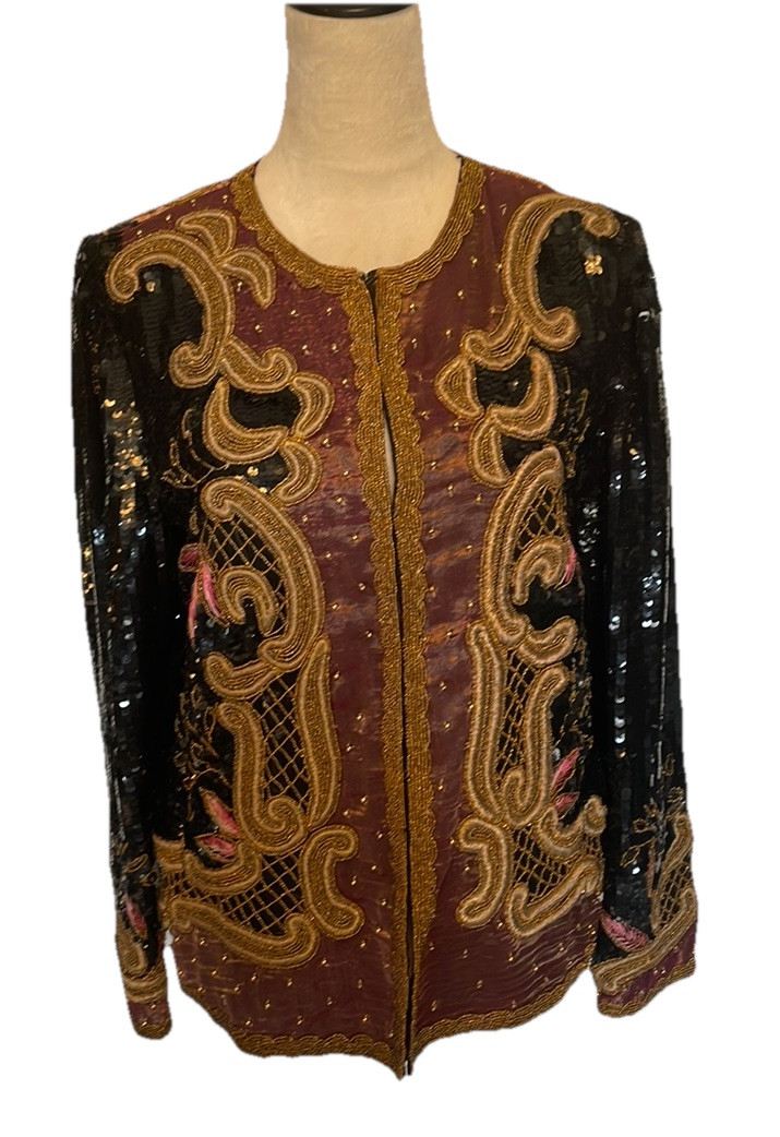 Vintage STUNNING Heavily Sequined Beaded Embroidered Silk Jacket