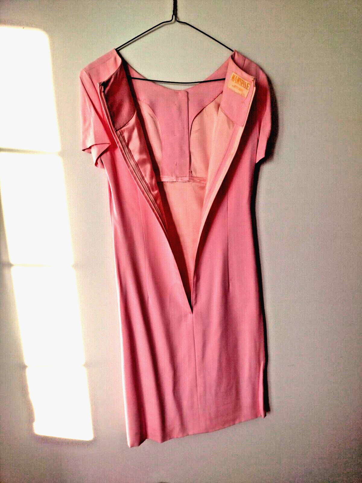 Vintage 1960s Linen scalloped detail cocktail dress and coat w/ massive bow EUC