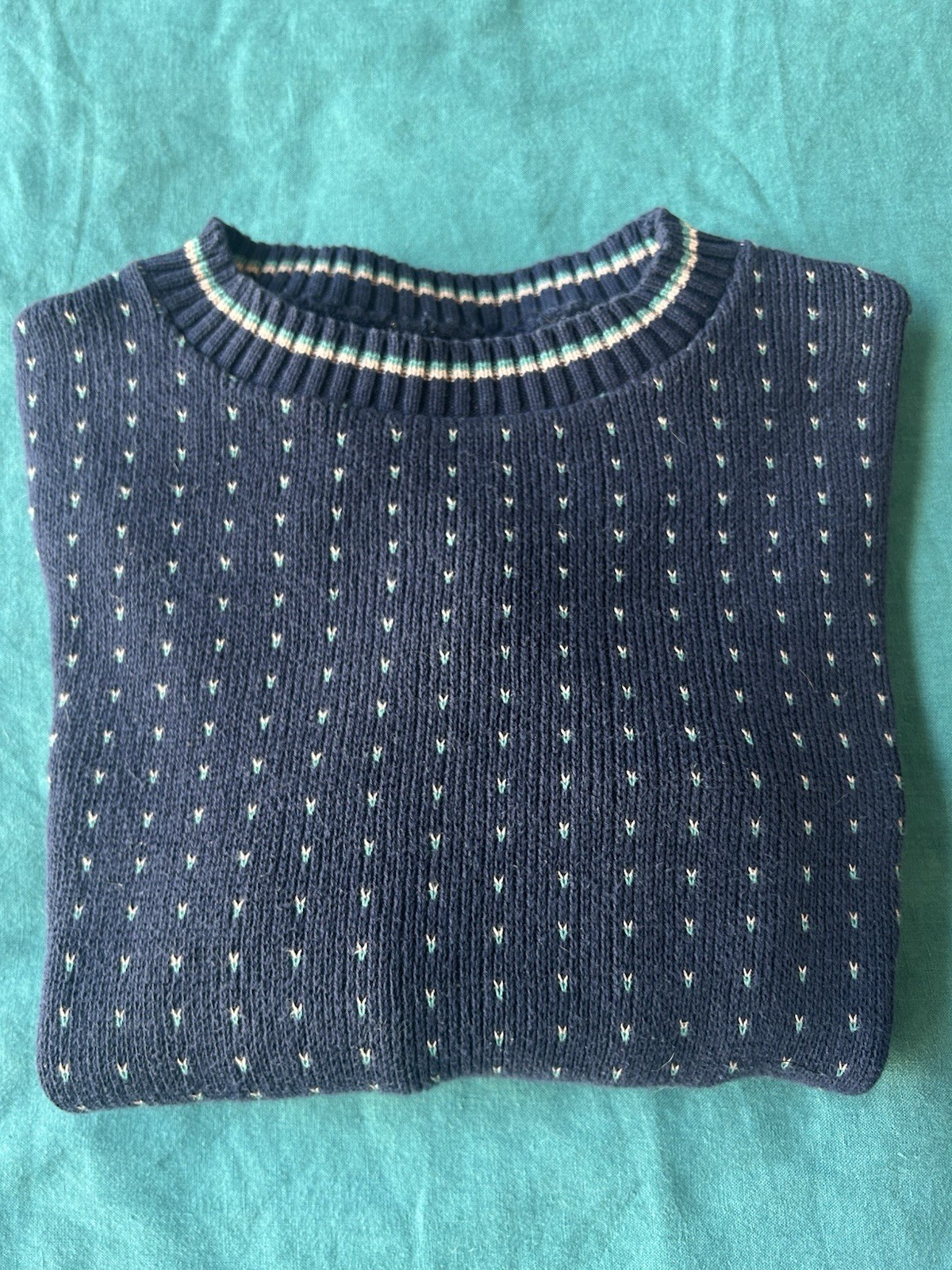 Vintage 80s Preppy Striped Sweater, Cotton In Navy Blue Pink Green, Small-Medium