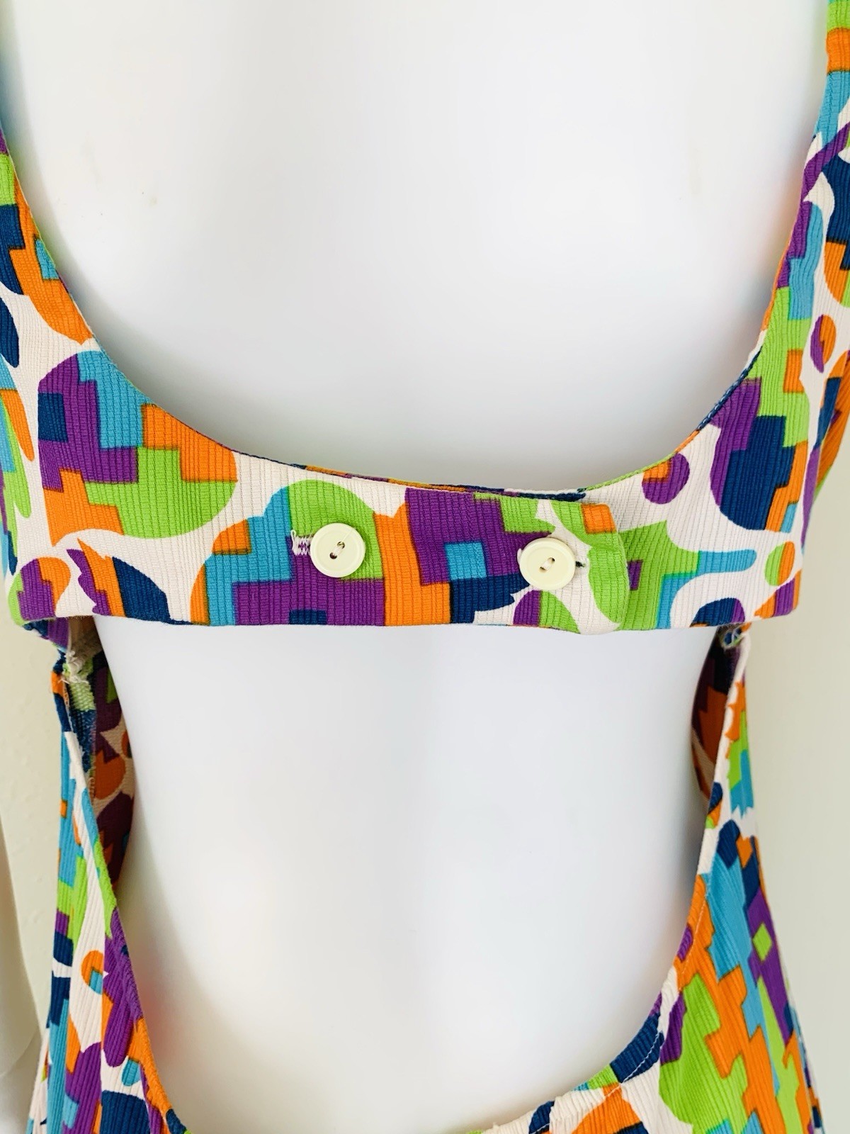 Vintage 1960s Retro MOD Geometric Print Cut Out Back Maxi Dress M/L