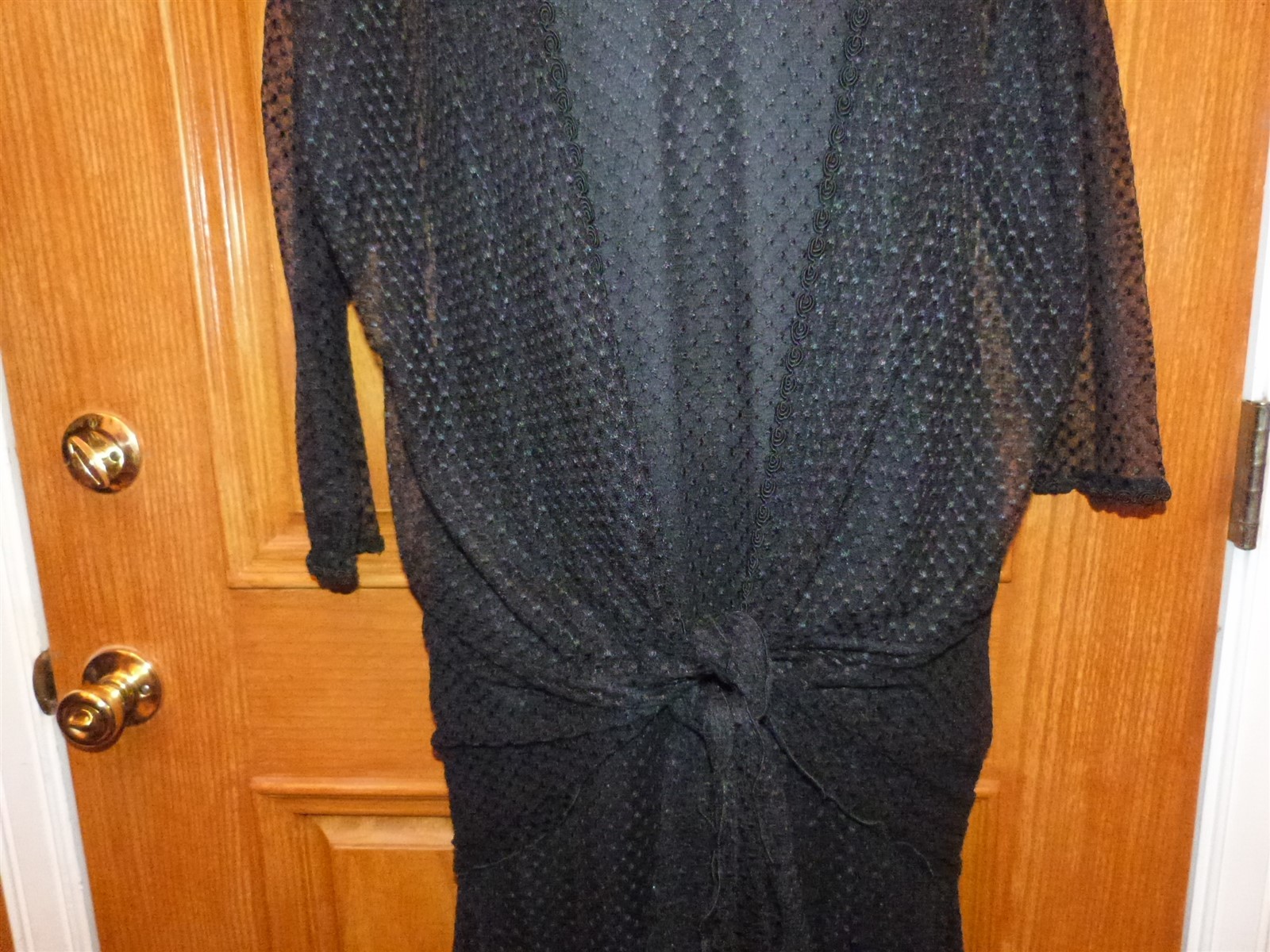 VTG 1980s black swiss polka dot flapper sheath long gothic dress & sheer jacket