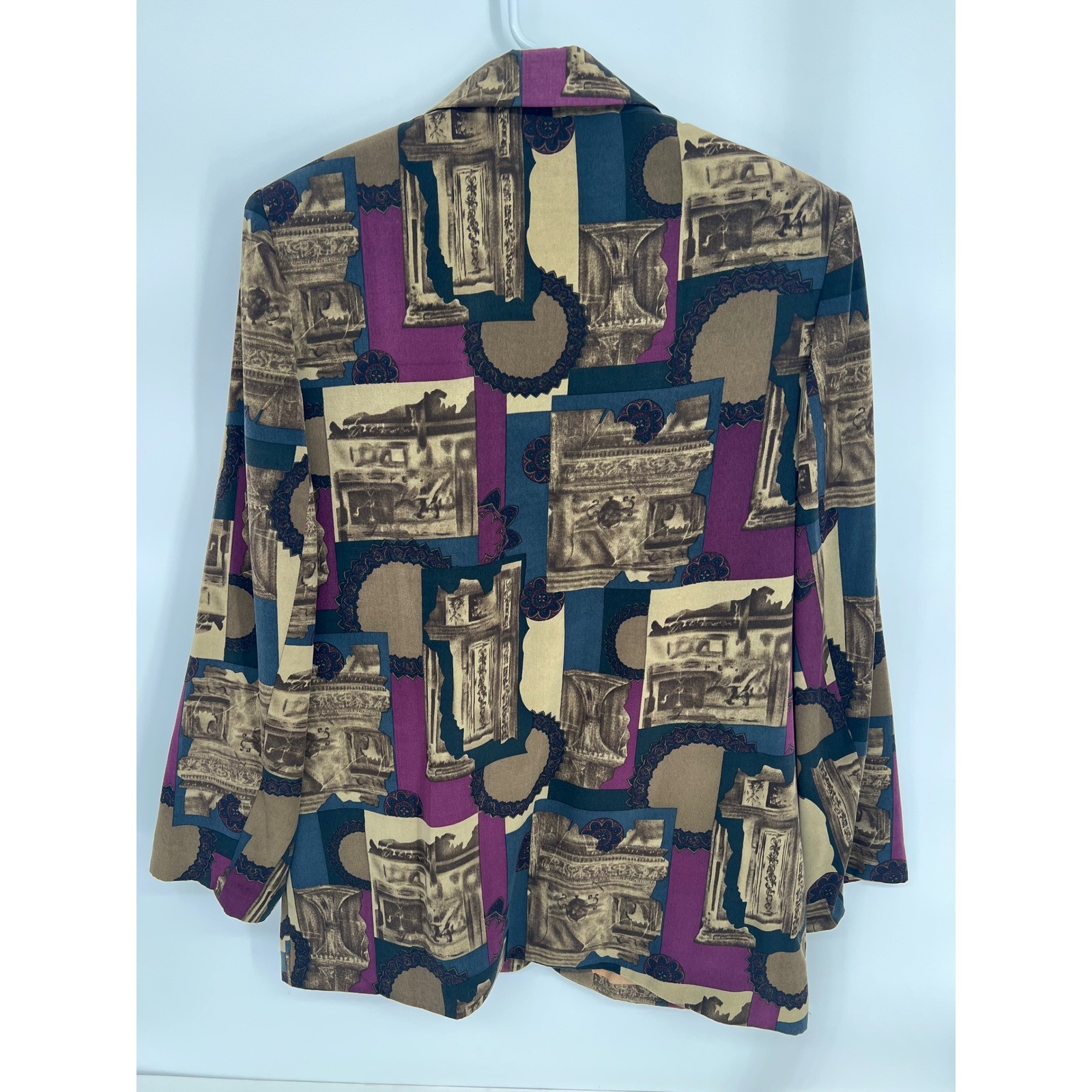 Kathryn Deene New York Vintage Architectural Print Blazer Purple Teal Size 44