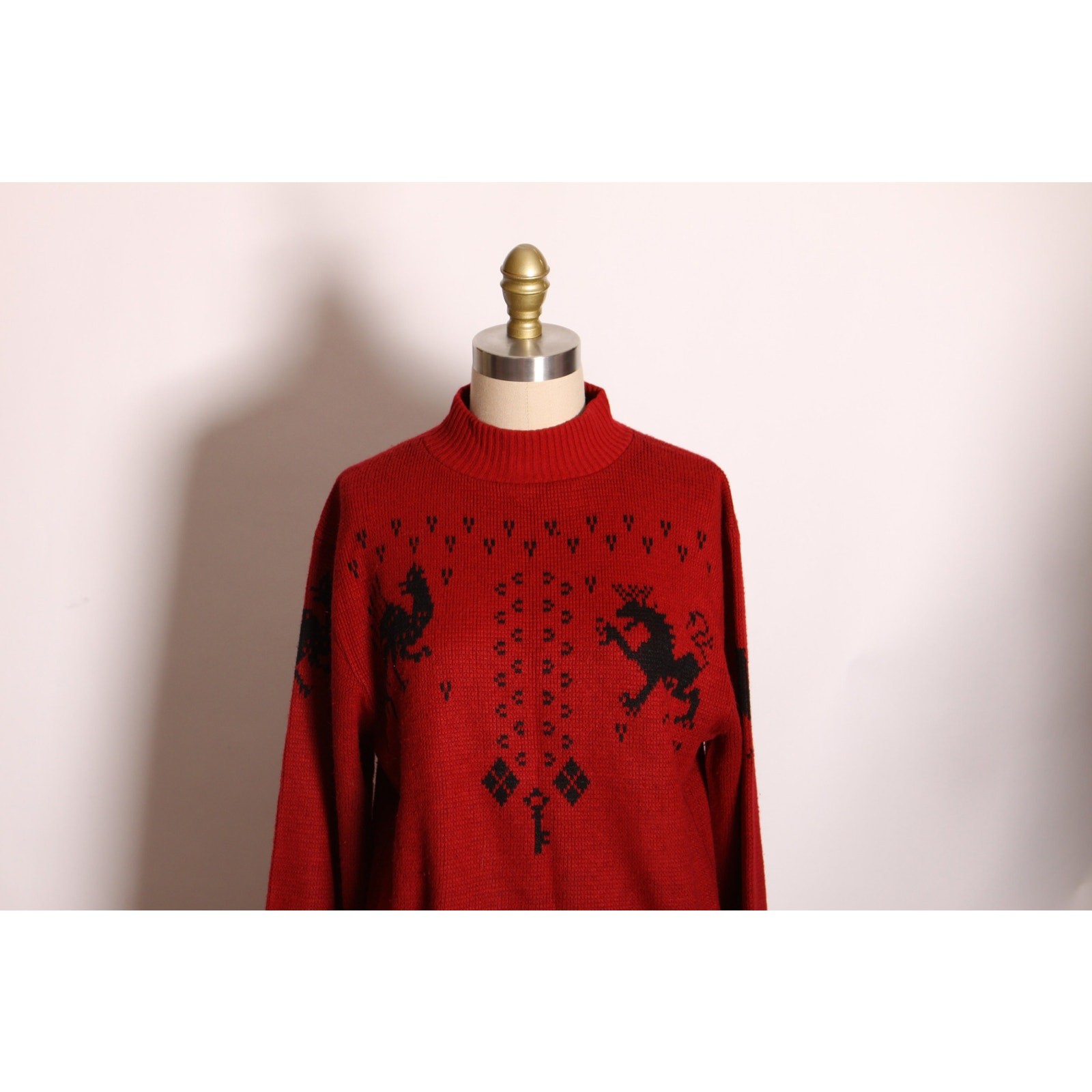 1960s Dark Red Black Novelty Mythical Phoenix Griffith Sweater by Puritan