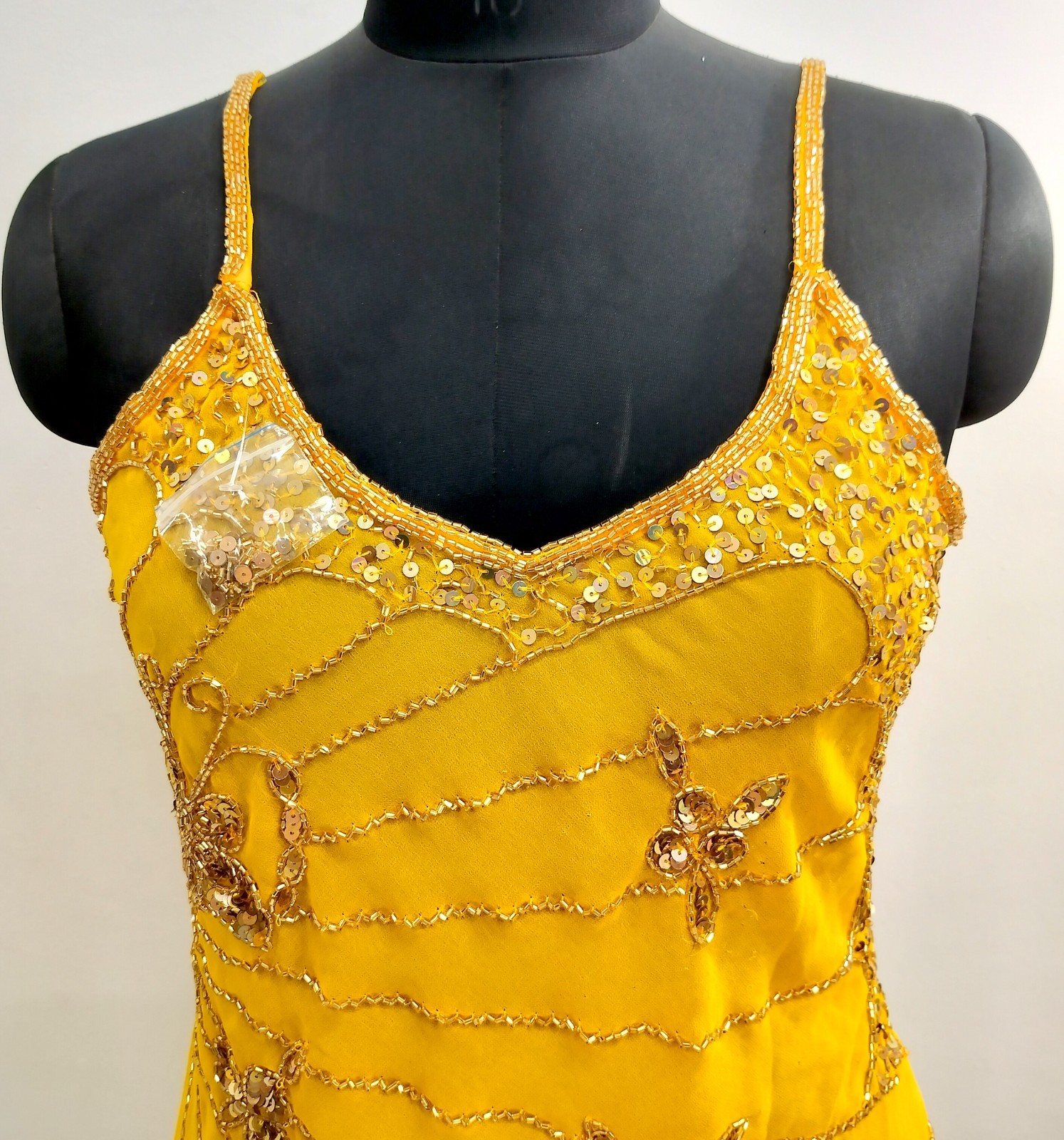 Lot 6 Vintage Y2K Golden Beaded Embroidery Costume Sequin Top Blouse Sheer Tunic
