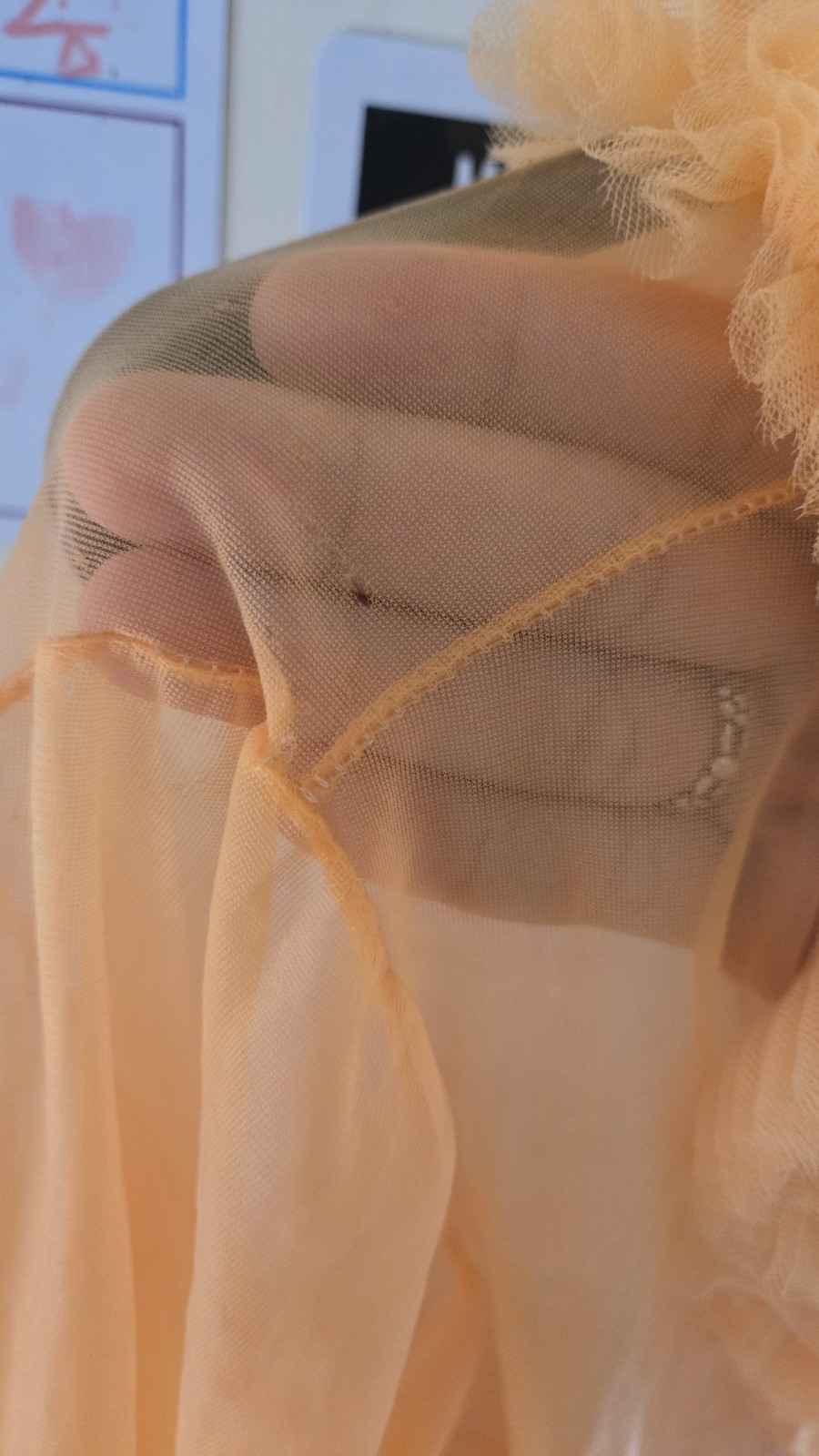 Vintage 1960s Lisette Tangerine Chiffon Sheer Ruffles Negligee Peignoir M Med