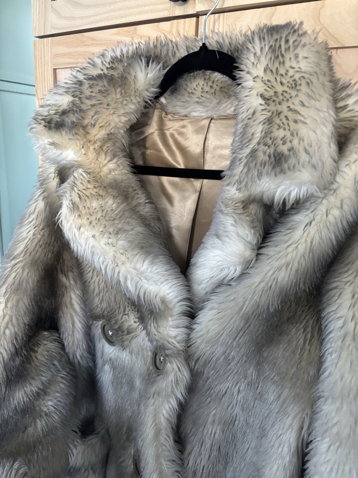 Vintage Glenoit Fur Coat Gray Beige Double Breasted Women’s Regular