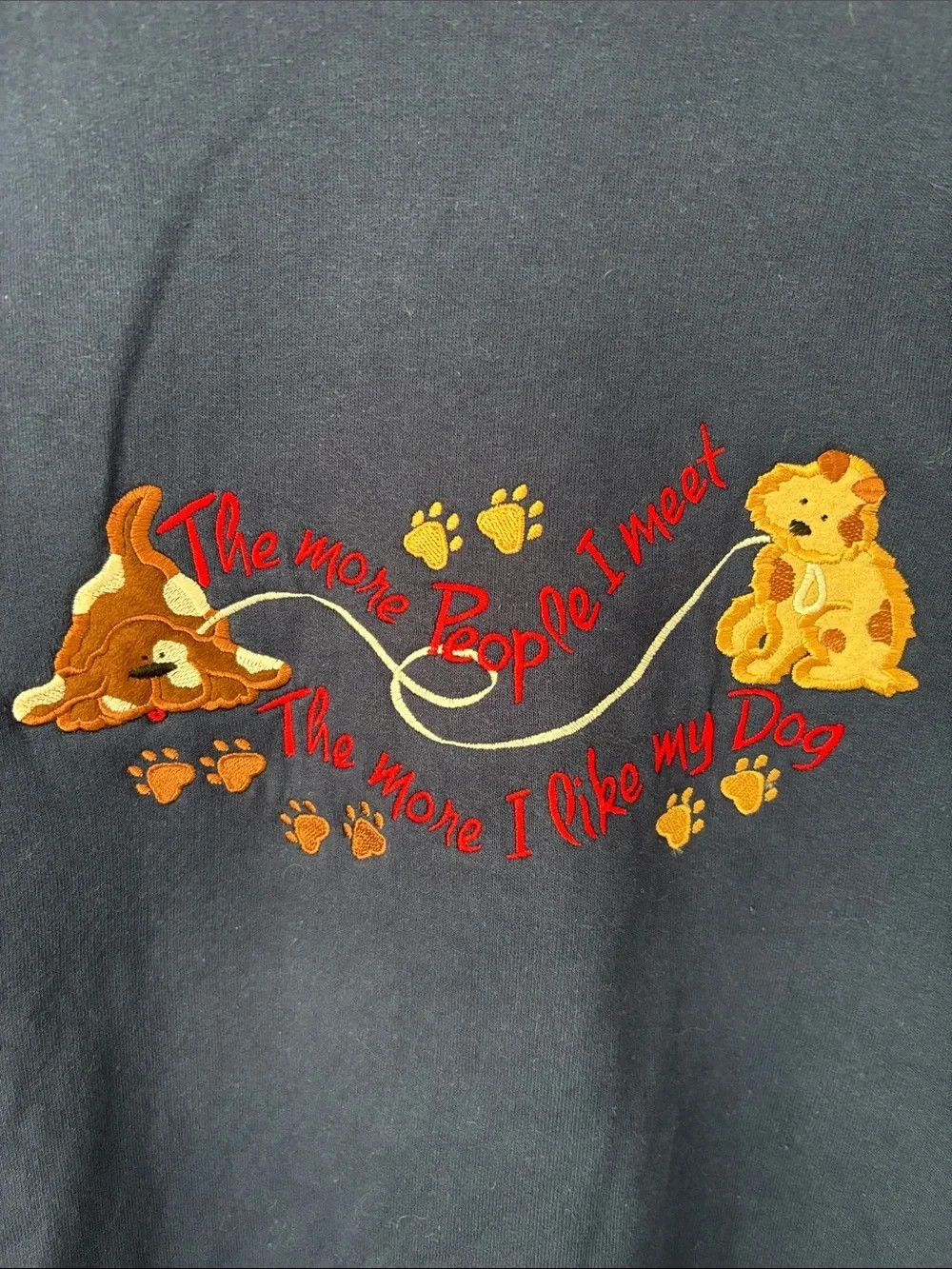 Vintage 90s MC Sportswear Sweatshirt Large Blue Embroidered Dog Grandmacore