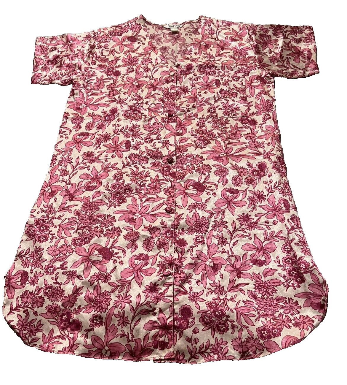 Vintage Womens Vanity Fair Nightgown Satin Finish Floral Short Sleeve Pink Small