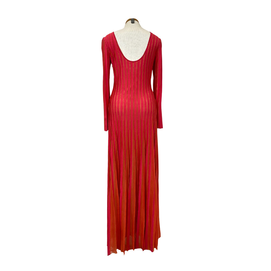 2021 St. John Magenta Pink Hot Pink Pleated Knit Luxury Scoop Back Maxi Dress