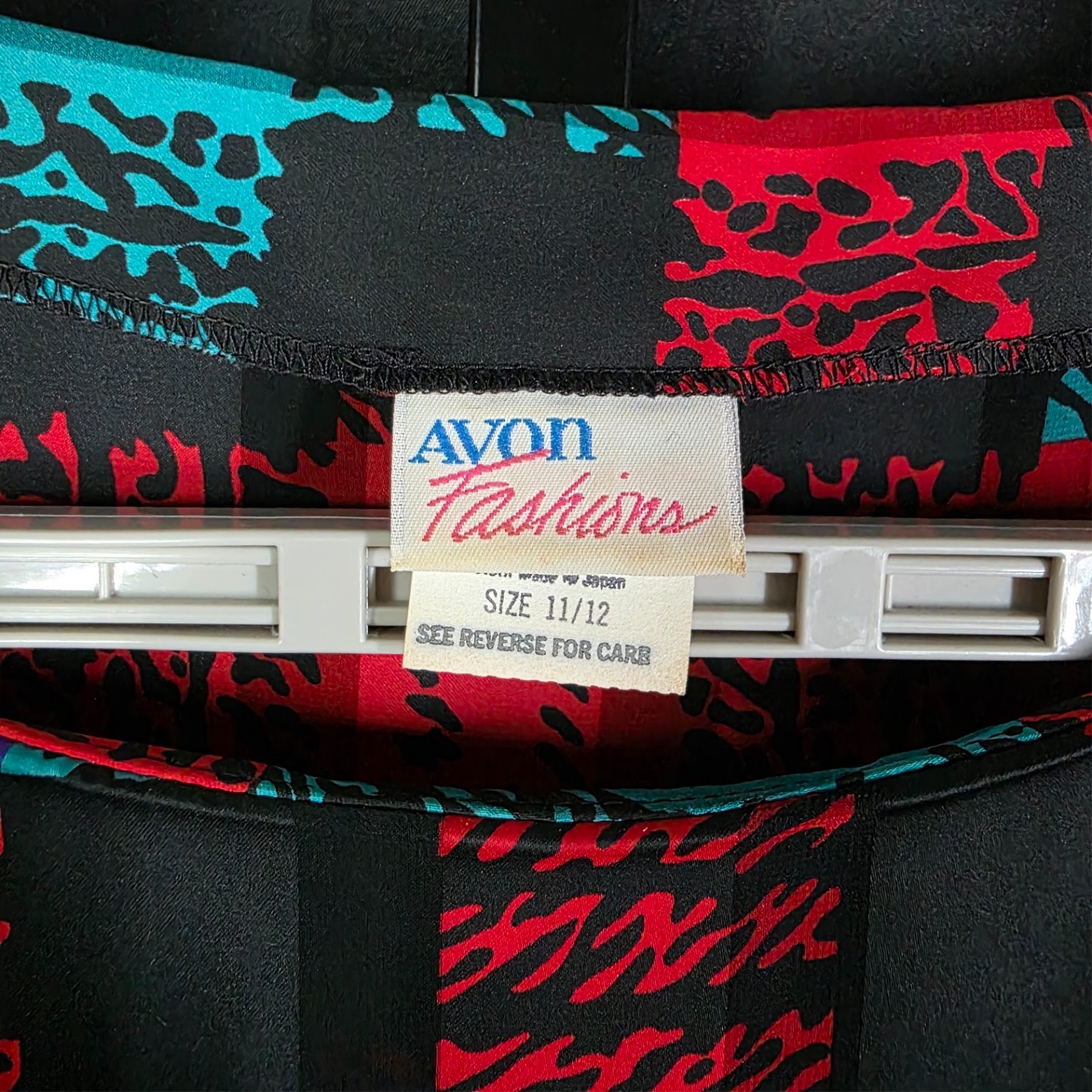 Vintage Avon Fashions Blouse 11/12 Red Purple Teal Black Plaid Boxy Top 80s 90s