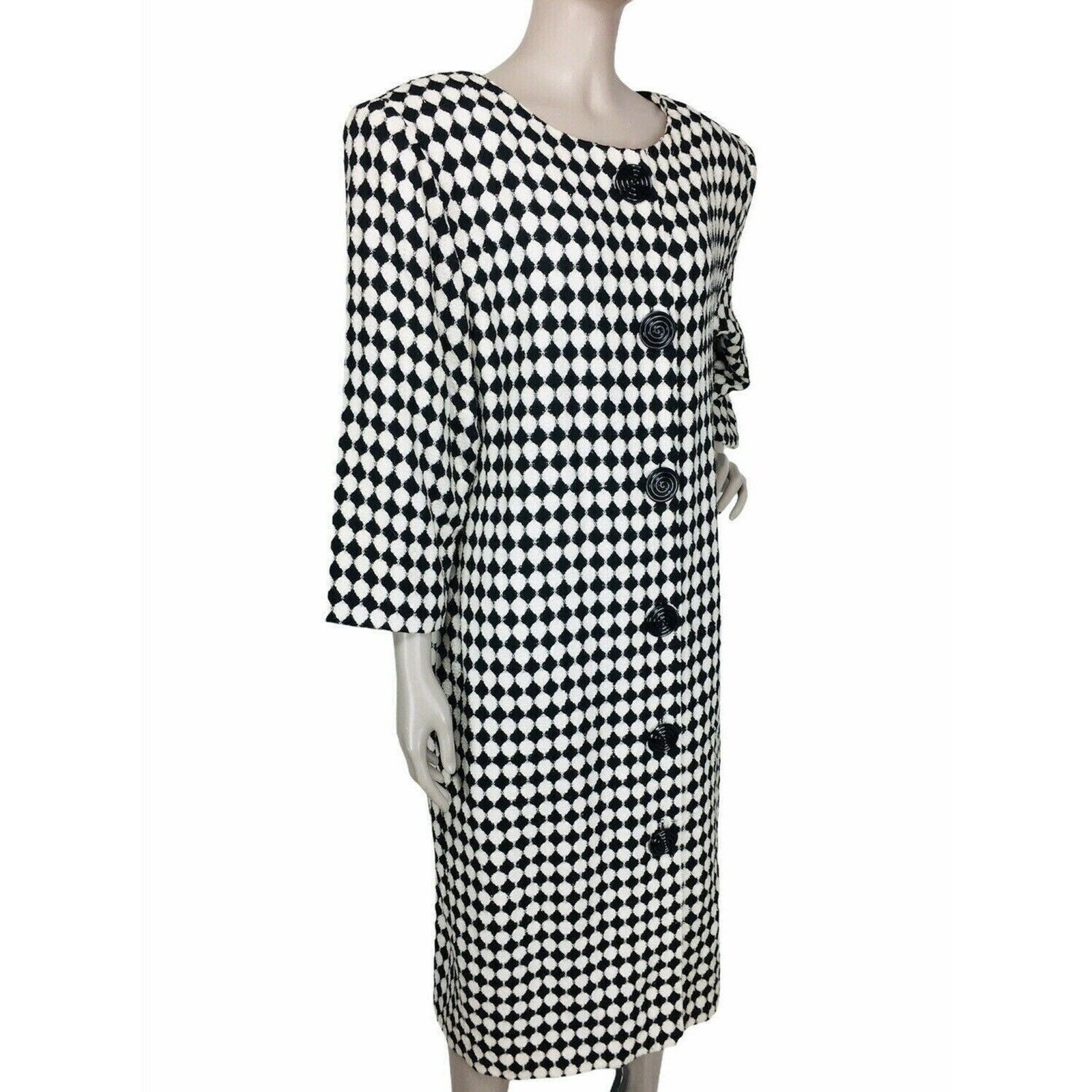 Vintage 80s Jackie Bernard MOD Monochrome Dress Coat Women’s Size M/L