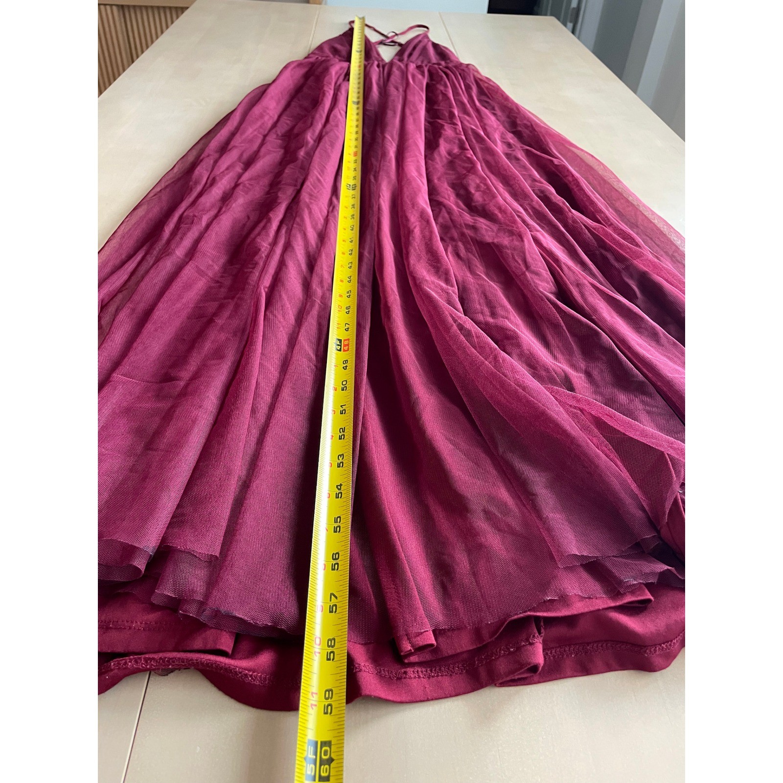 Luxxel Maroon Dark Red Deep V-Neck Spaghetti Formal Dress Size Small