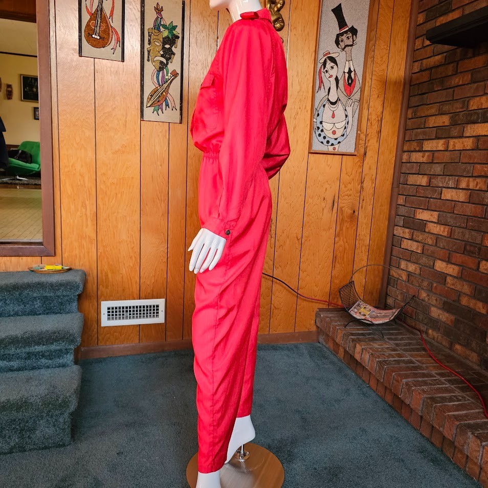 Vtg 80s Mall Rat Dreams Tomato Red Parachute Pants Flight Boiler Suit Jumpsuit L