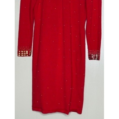 Vintage Don Sayres for Wellmore Red Dress Gold Silver Studded Size 12