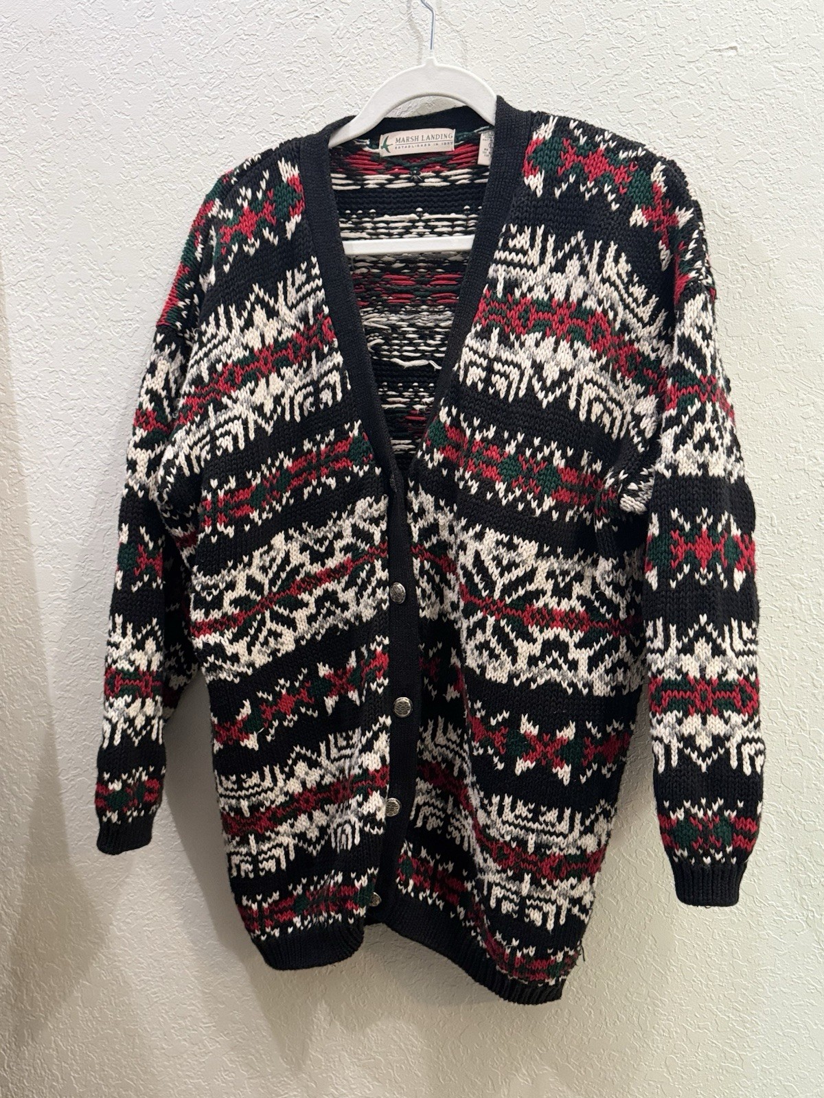 VTG Marsh Landing Coax Chunky Knit Cardigan Sweater Cottagecore Fairy Black L