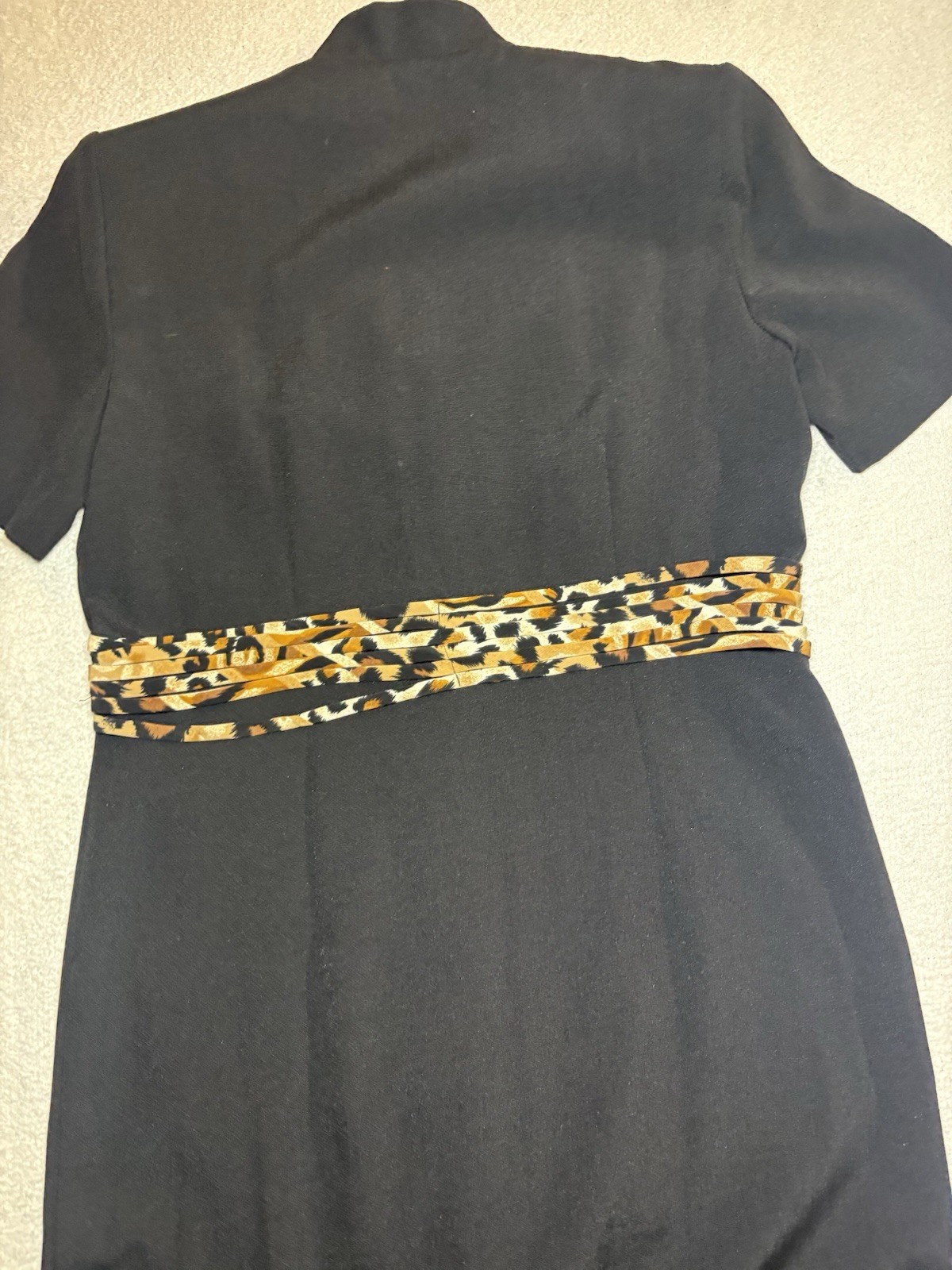90s Button Front Black Dress with Leopard Print Accents Size 8 Miss Dorby