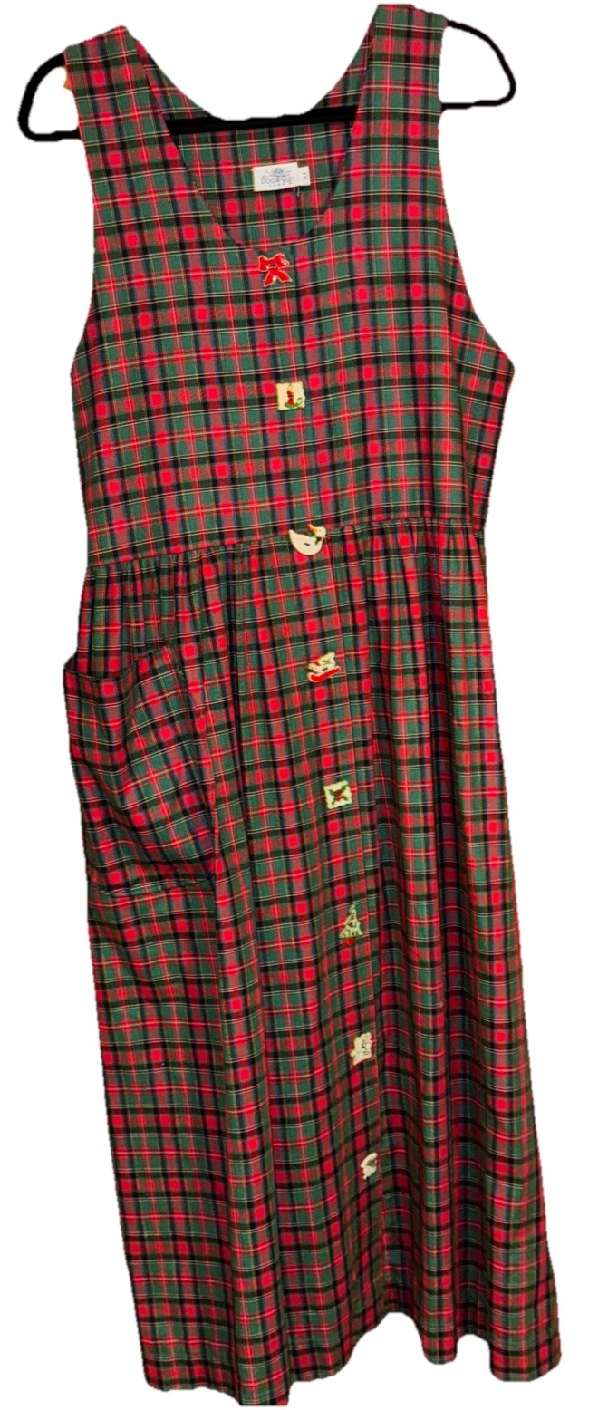 VTG Dogwood Lane Sz M Christmas Jumper Dress Cottagecore Porcelain Buttons