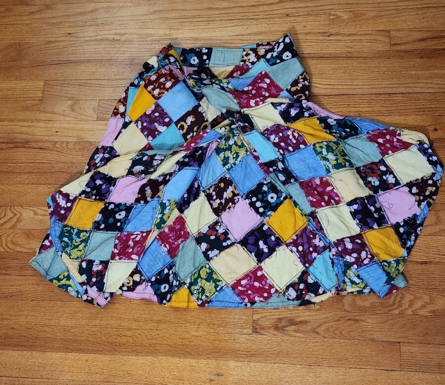 vtg 70s india COTTON PATCHWORK Skirt XS/S QUILT boho Hippie
