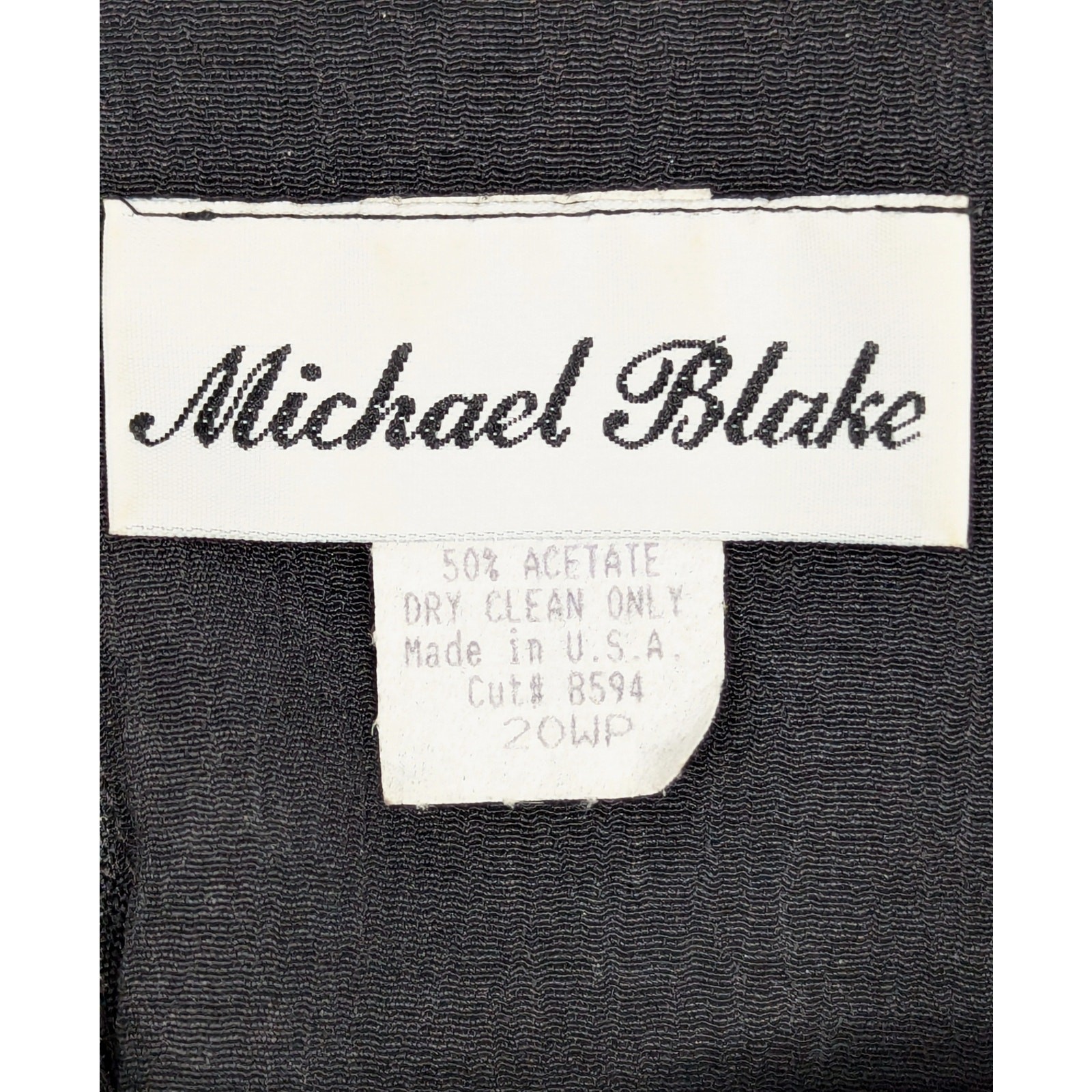 VINTAGE Michael Blake Dress – Black, Flower Detail, Crepe, Zip Back, Long Sleeve