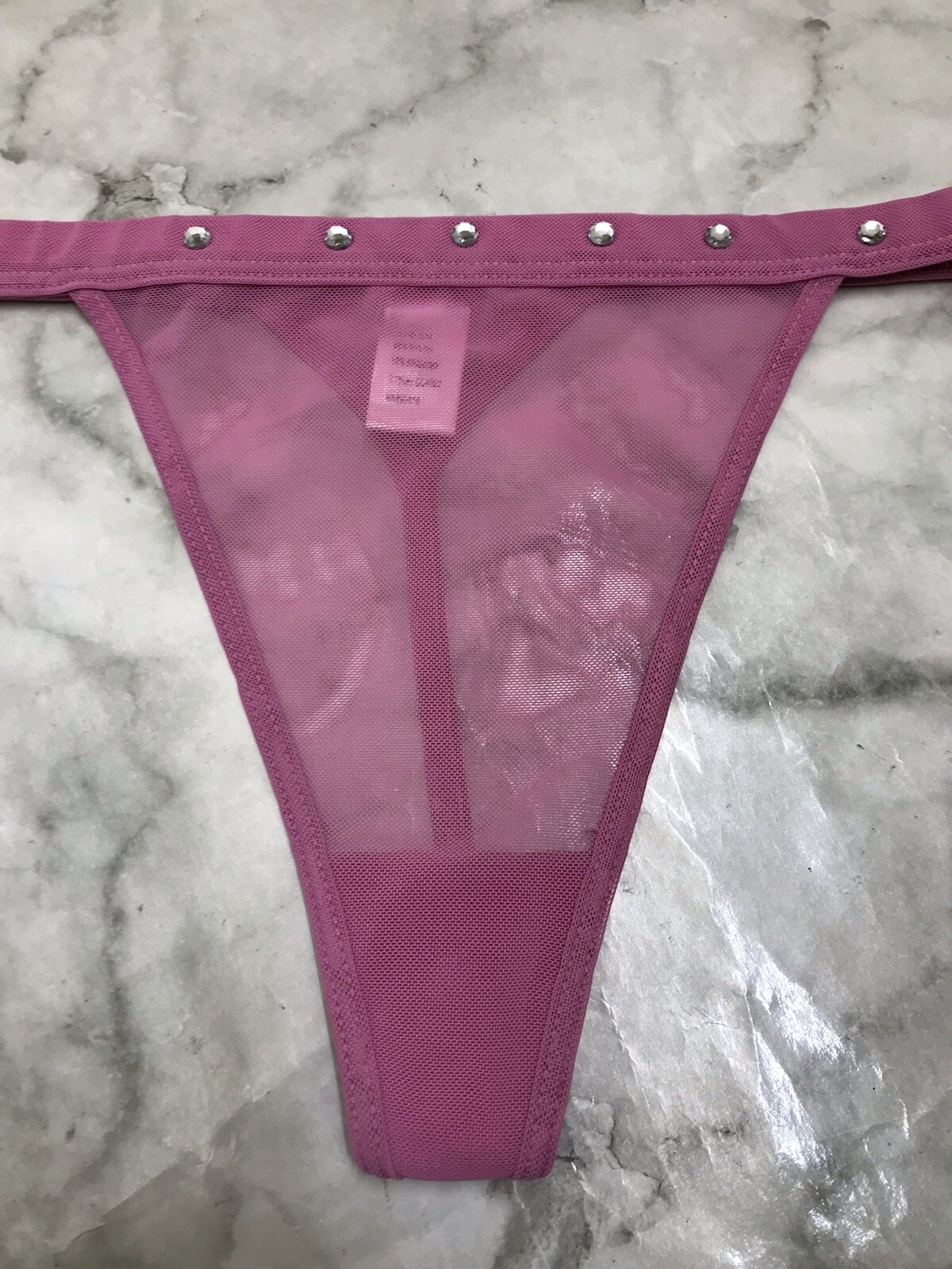 Rare Thong String Soft Mesh Rhinestone Panty Purple Underwear Sz Medium NWOT