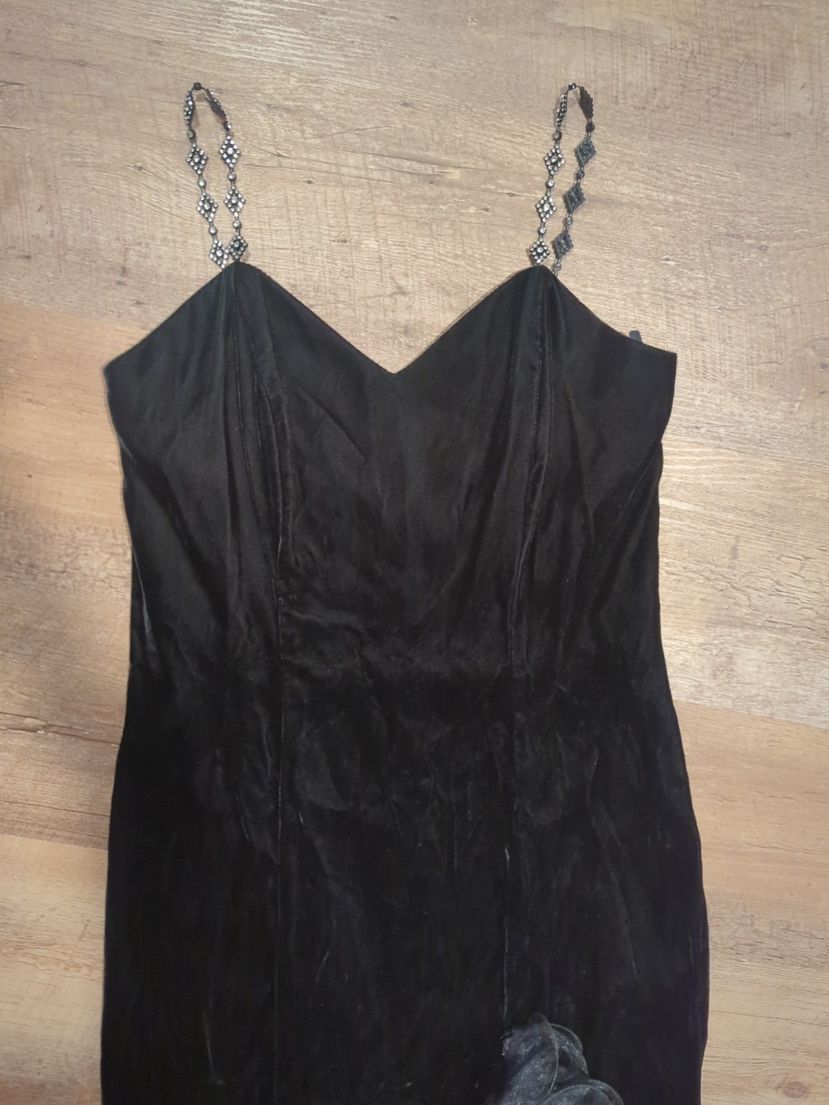 Vintage 1990s Designer Goth Black Velvet 1980s Unique Party Dress Cocktail S