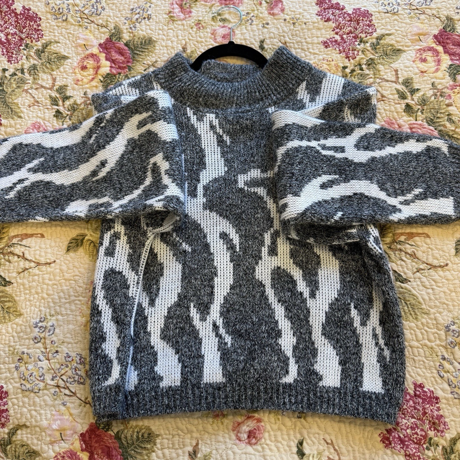 Vtg Croquet Club 80s 90s Prep Crop Sweater Animal/Geometric All Over Print Retro