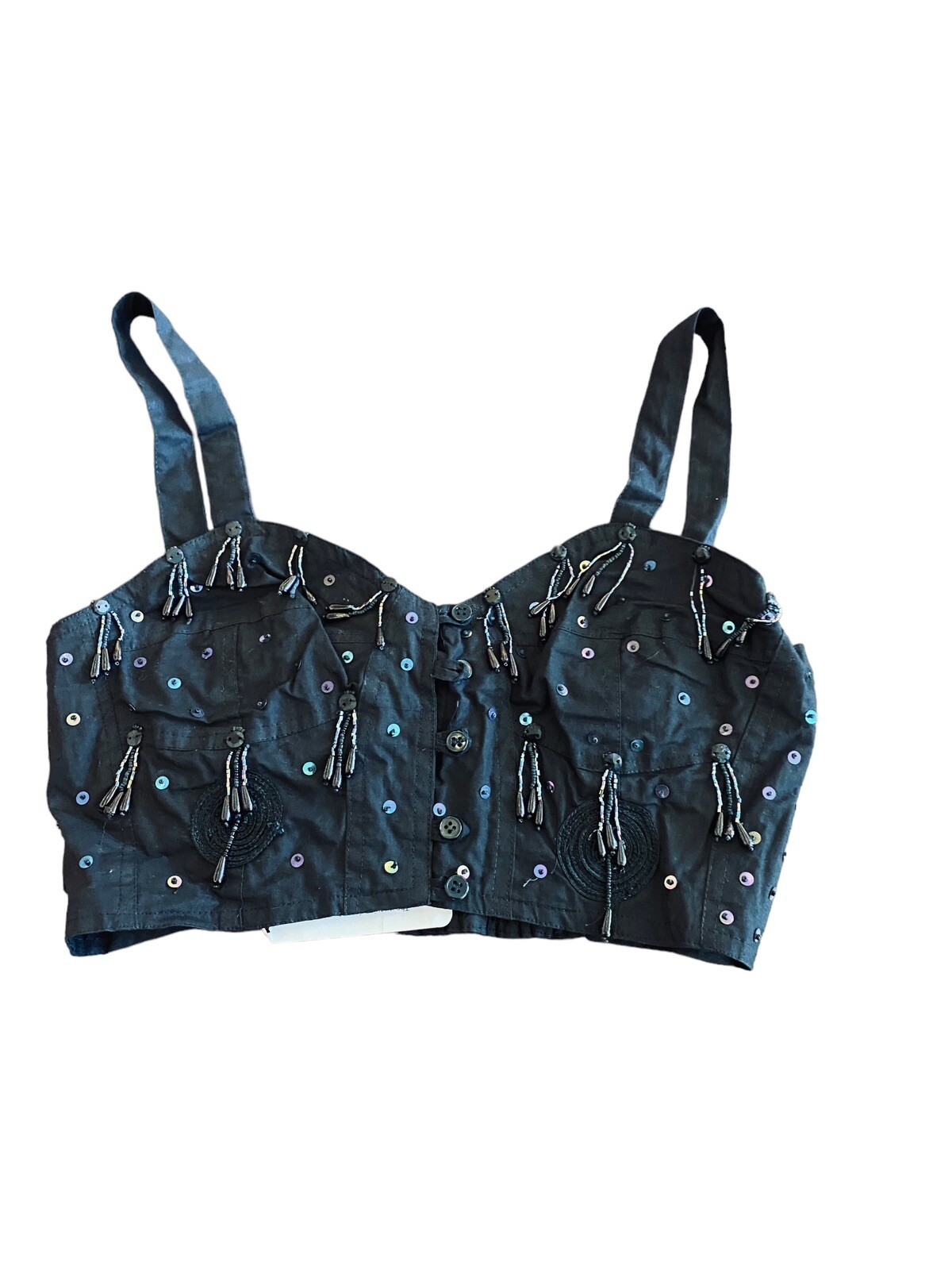 VTG 80s 90s black beaded bra SPEED LIMIT MPH NWT! B-32” Women’s Sz XXS