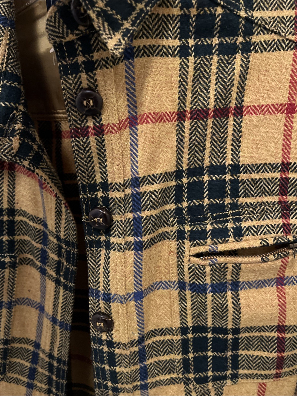 VINTAGE Les Copains Blue Eagle Yellow Plaid Jacket Italy Sz 42 Wool Blend Grunge