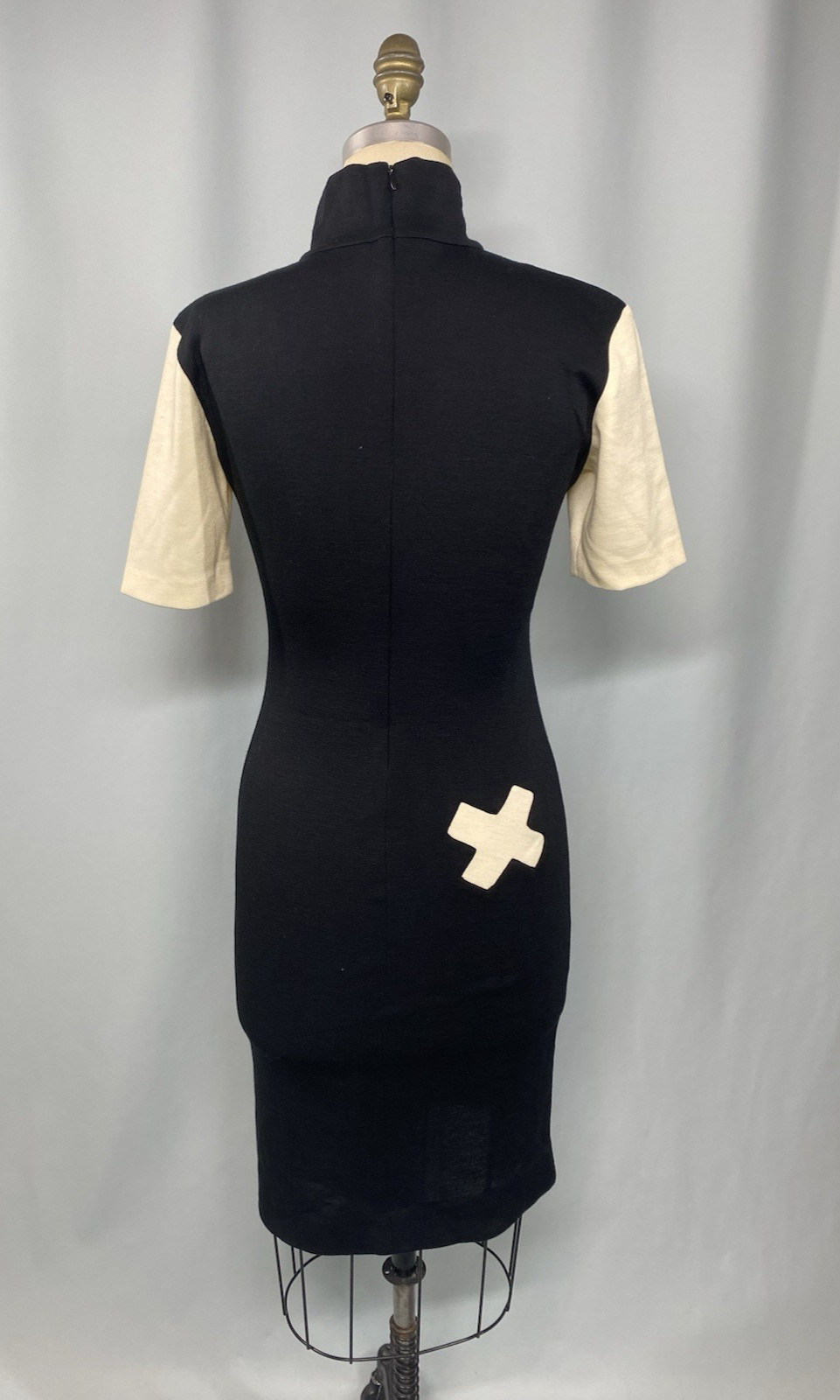 ETHAN COHAN GALLERY Vintage Dress SMALL PETITE Wool black ivory white 80s 90s
