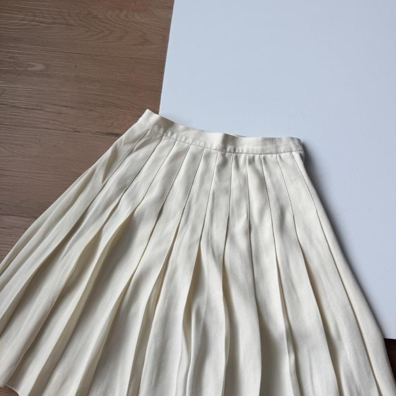 David Brooks Vintage Pleated Midi Skirt Cream Off White Preppy Academic Size 6