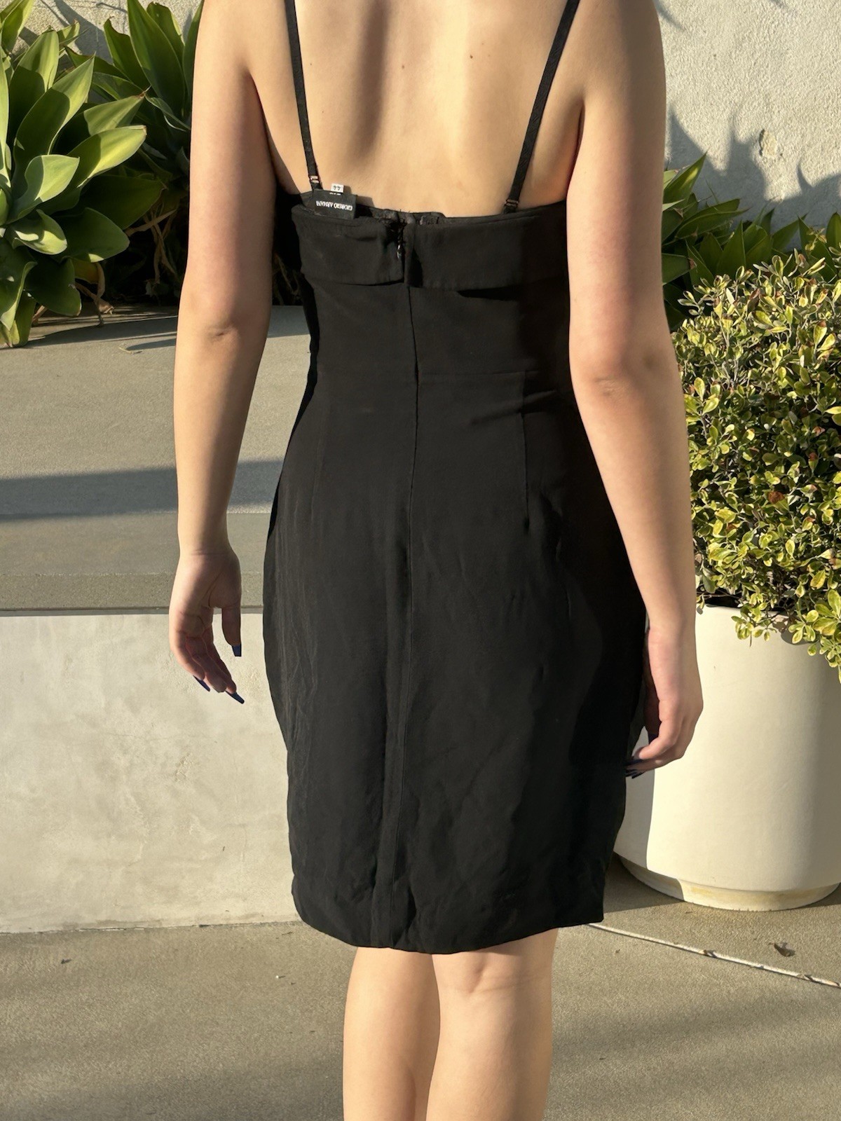 Vintage Georgio Armani 44 Strapless Dress Boned Black Sexy Mini