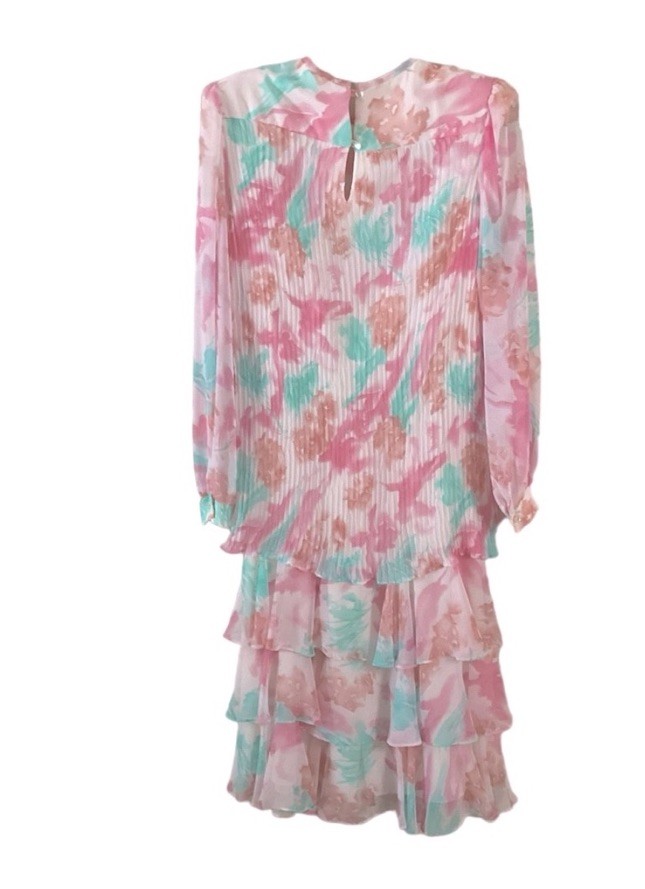 LISA MICHAELS Floral Watercolor Pastel Vintage 80s Dress Size 10 Made In USA